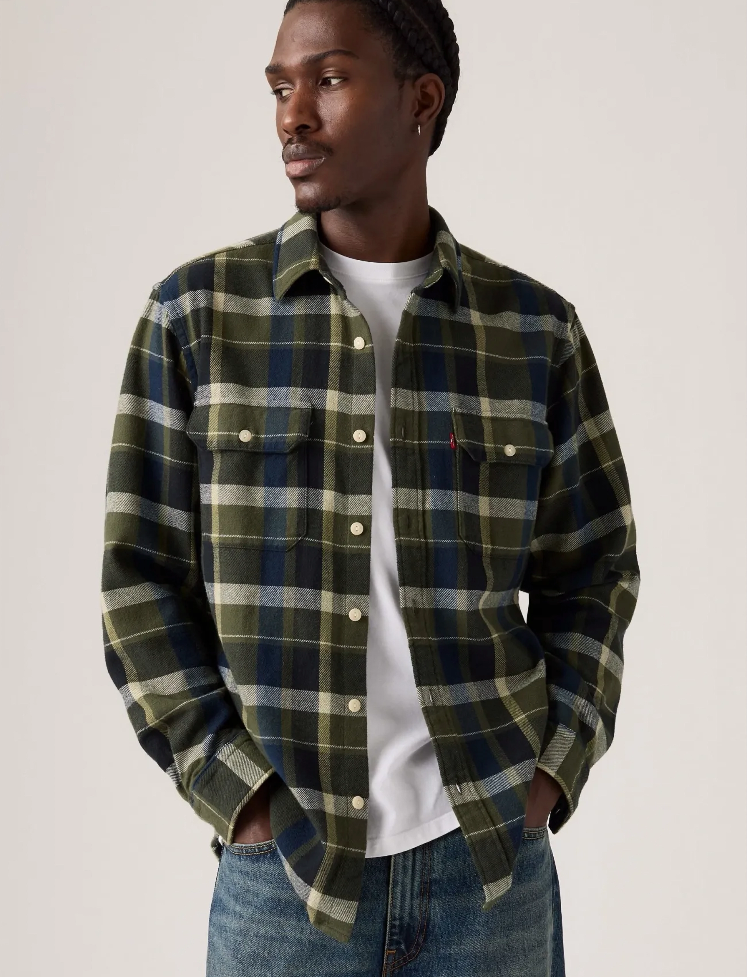Levi's® JACKSON WORKER MEDINA PLAID DE - Flanellsärgid - GREENS / green