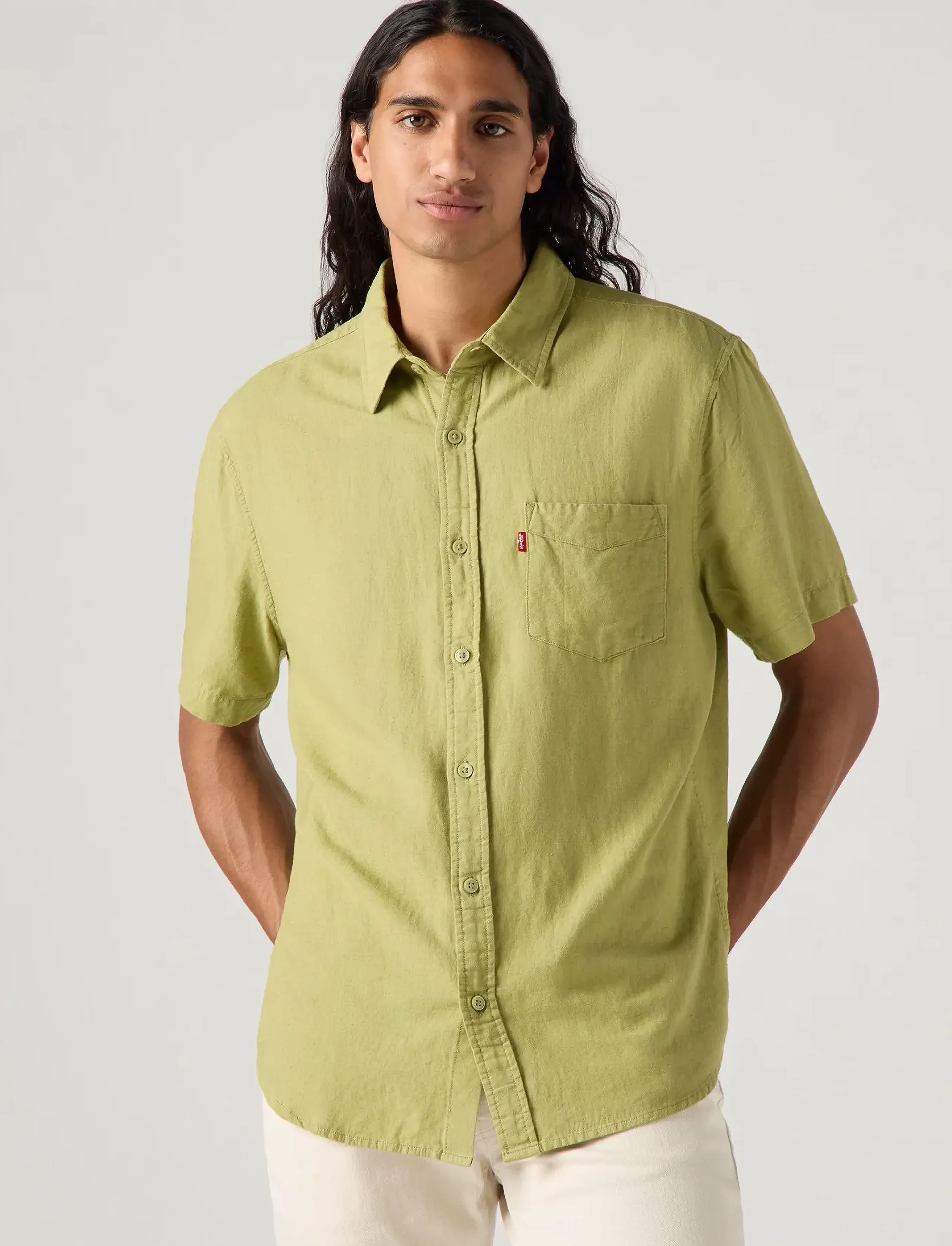 Levi's S/S Sunset 1 Pkt Standrd Greens, S, Green, Skjorter > Kortærmede Shirts, Herre