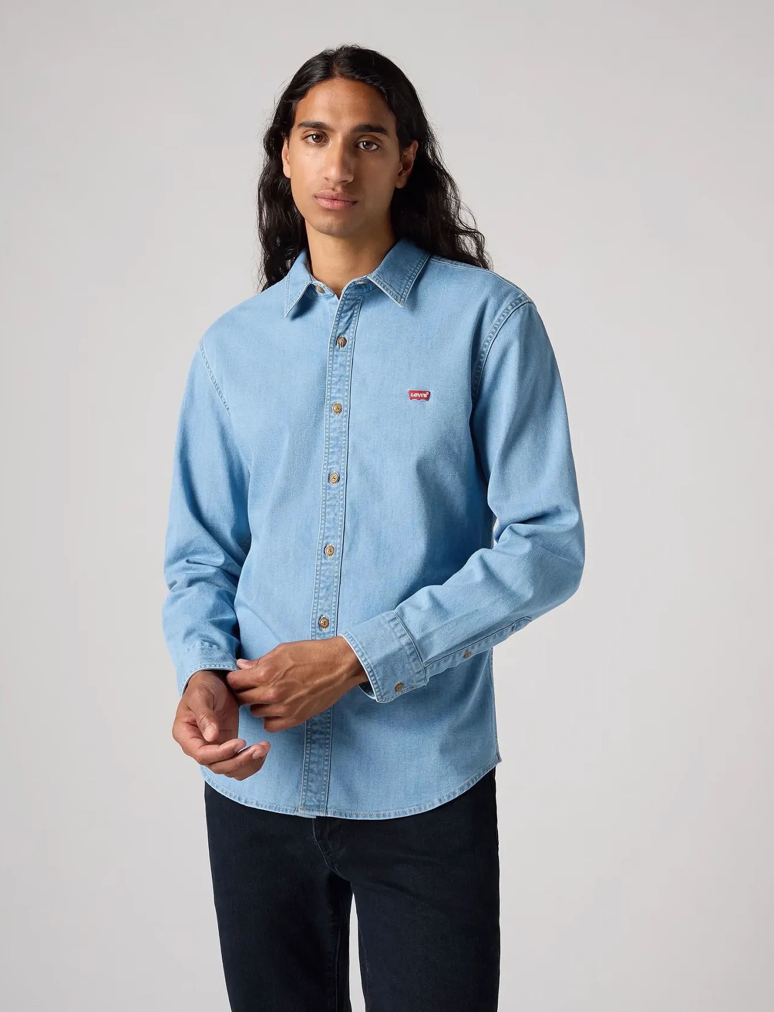 Levi's® LS BATTERY HM SHIRT SLIM OSBOR - Tøj - LIGHT INDIGO - FLAT FINIS / blue