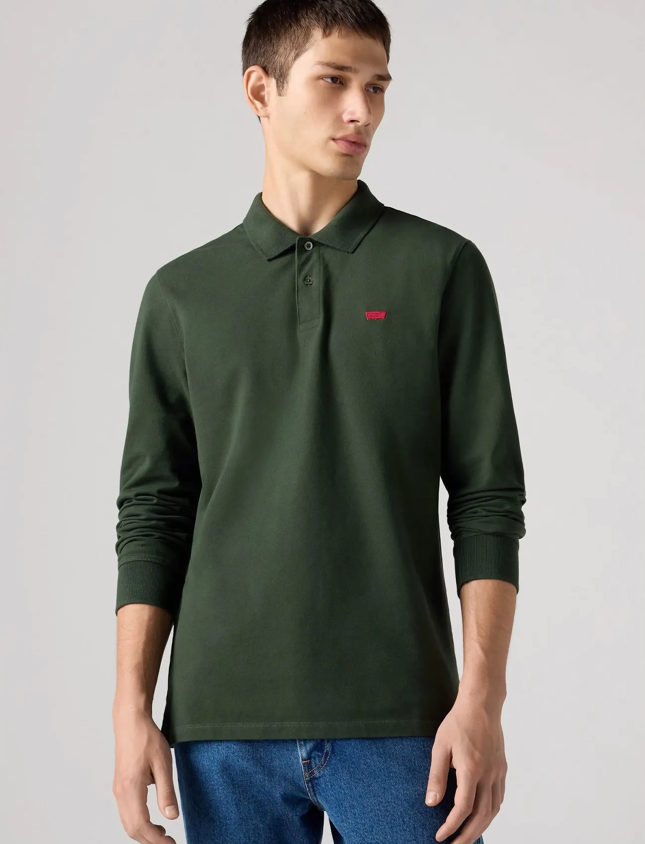 Levi's Ls Slim Housemark Polo Duffel, Langærmet Poloshirt, Grøn, Str: M