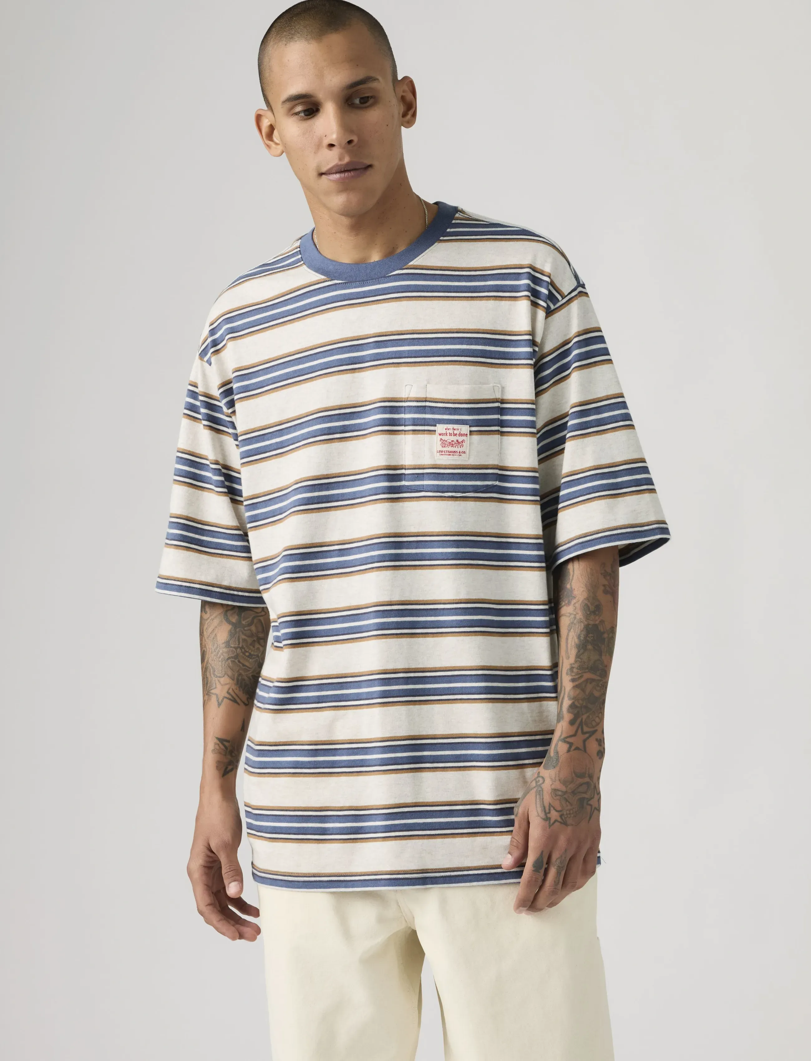 Levi's® SS WORKWEAR TEE CASPIAN STRIPE - Naujienos - MULTI-COLOR / cream