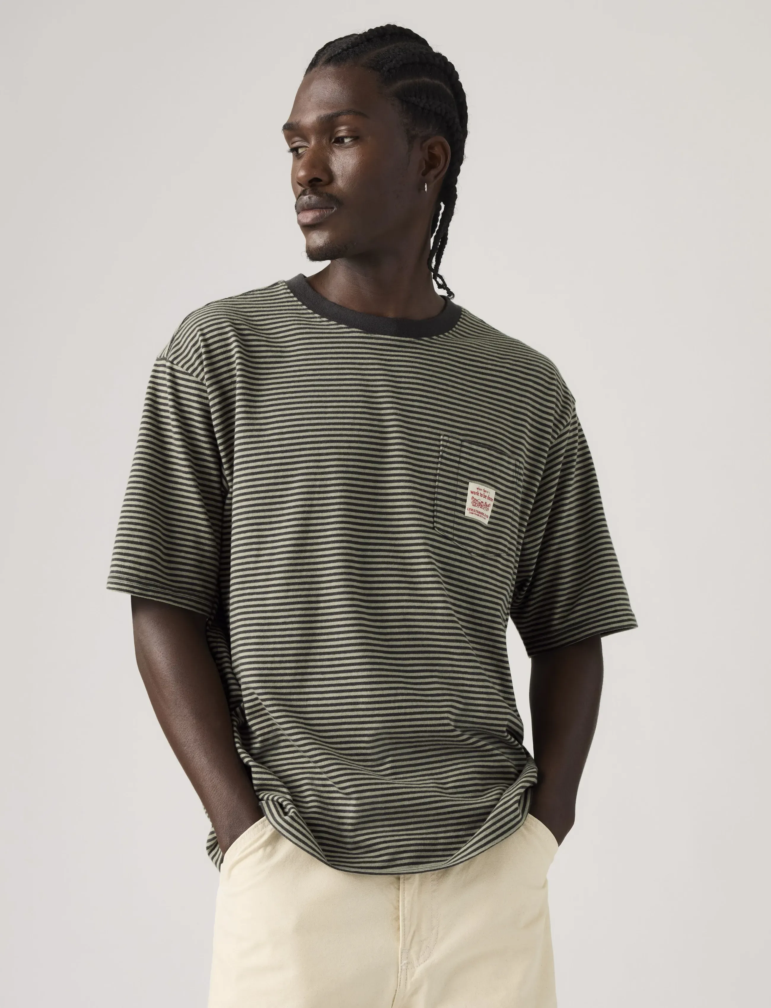 Levi's Ss Workwear Tee Euan Stripe Dr, S, T-shirts, Schwarz - Short-sleeved, Männerswear