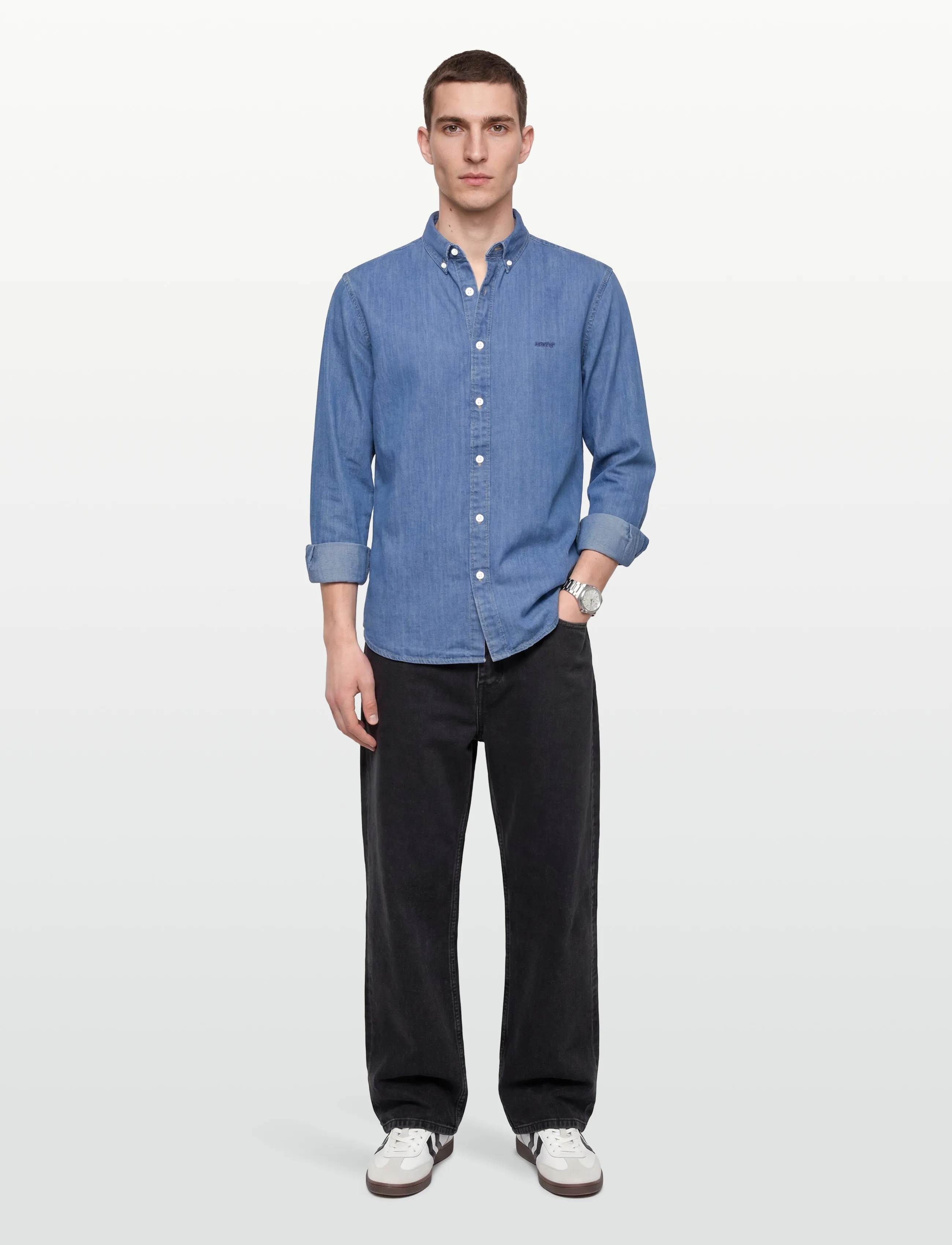 Levi's Authentic Button Down Woodrow, Mænd, Denim Button Down Skjorte, Blå, Str: S