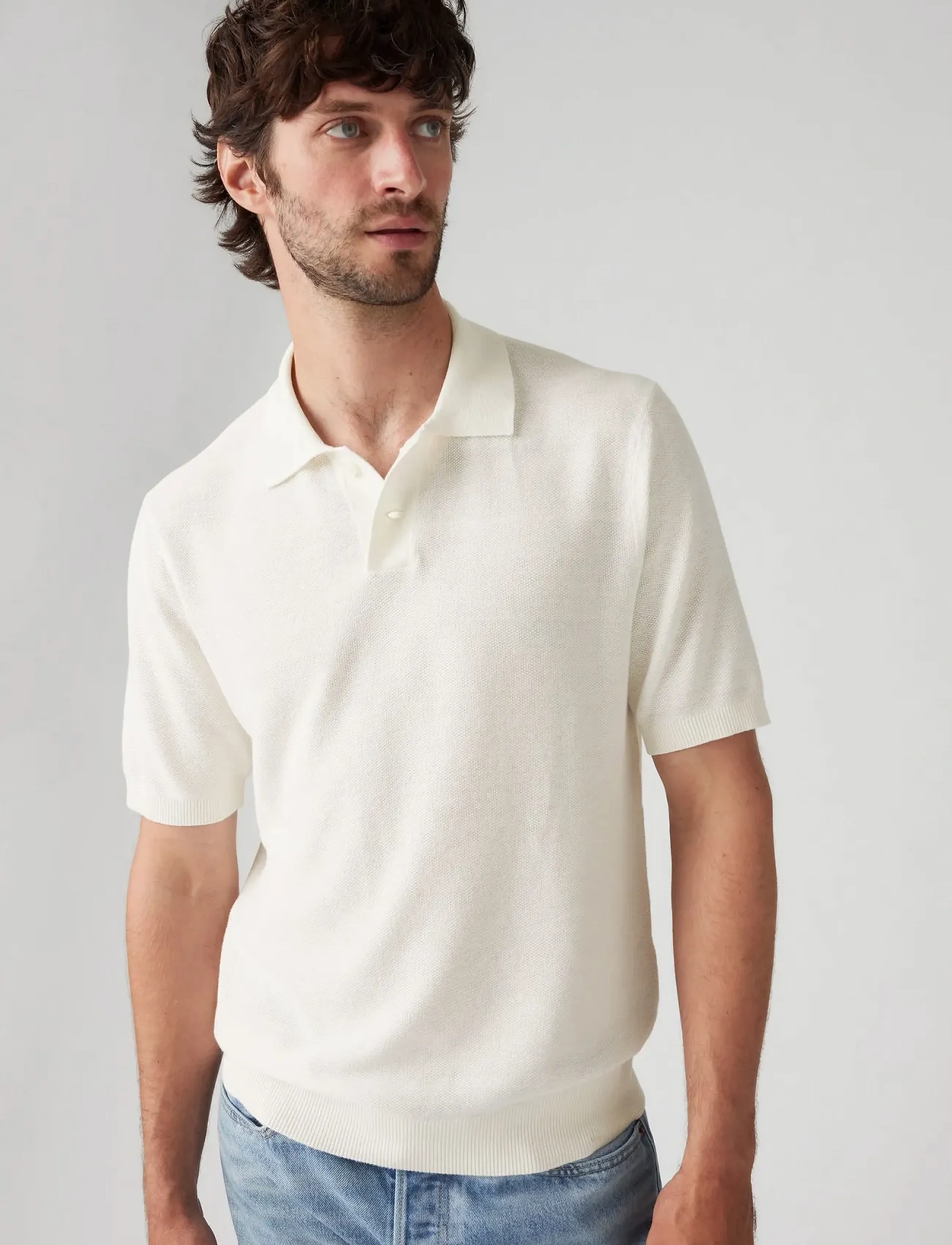Levi's Sweater Knit Polo Linen Seed S, XL, Knitwear, Weiß - Short Sleeve Knitted Polos, Männerswear