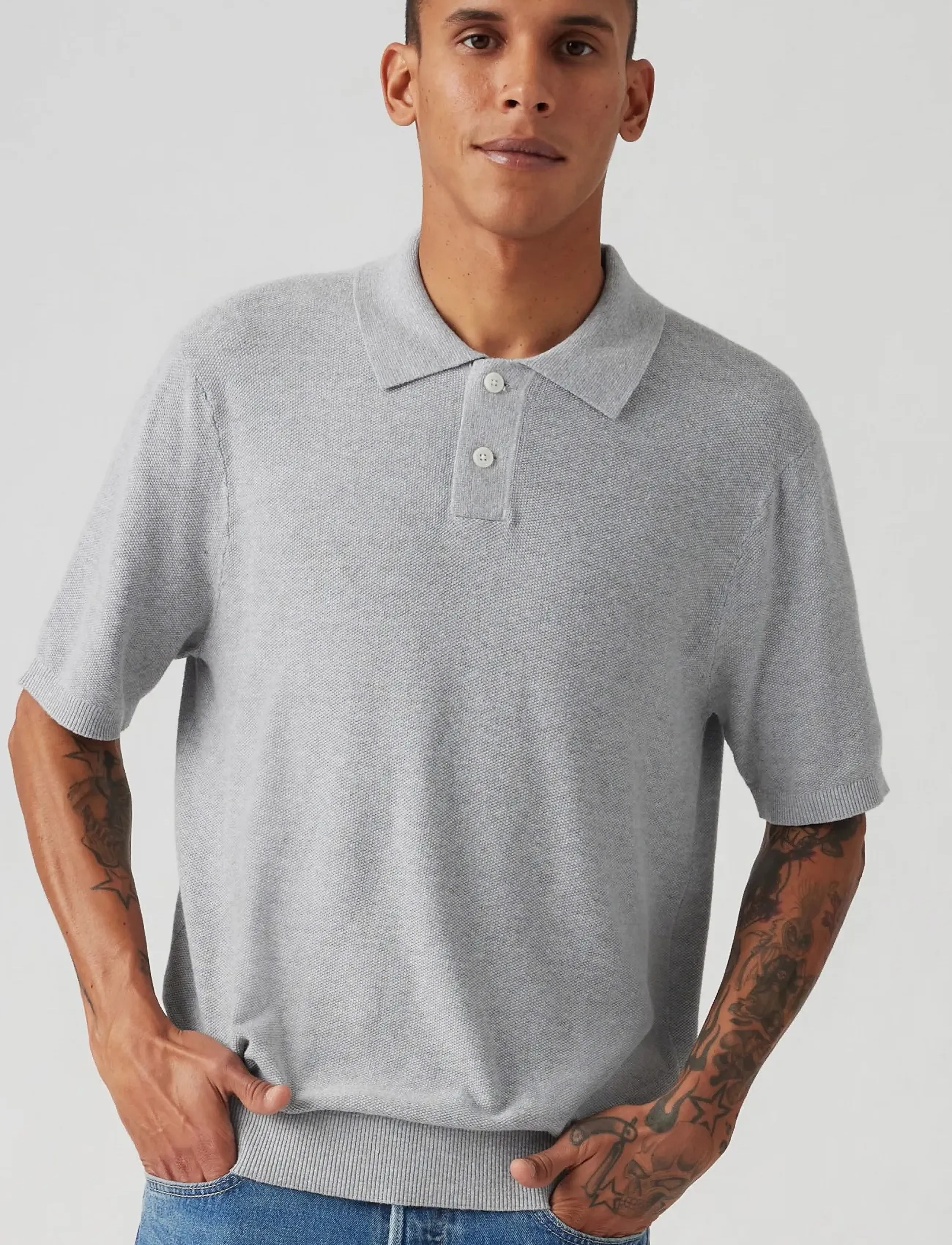 Levi's® SWEATER KNIT POLO LINEN SEED S - Linen clothing - GREY / grey
