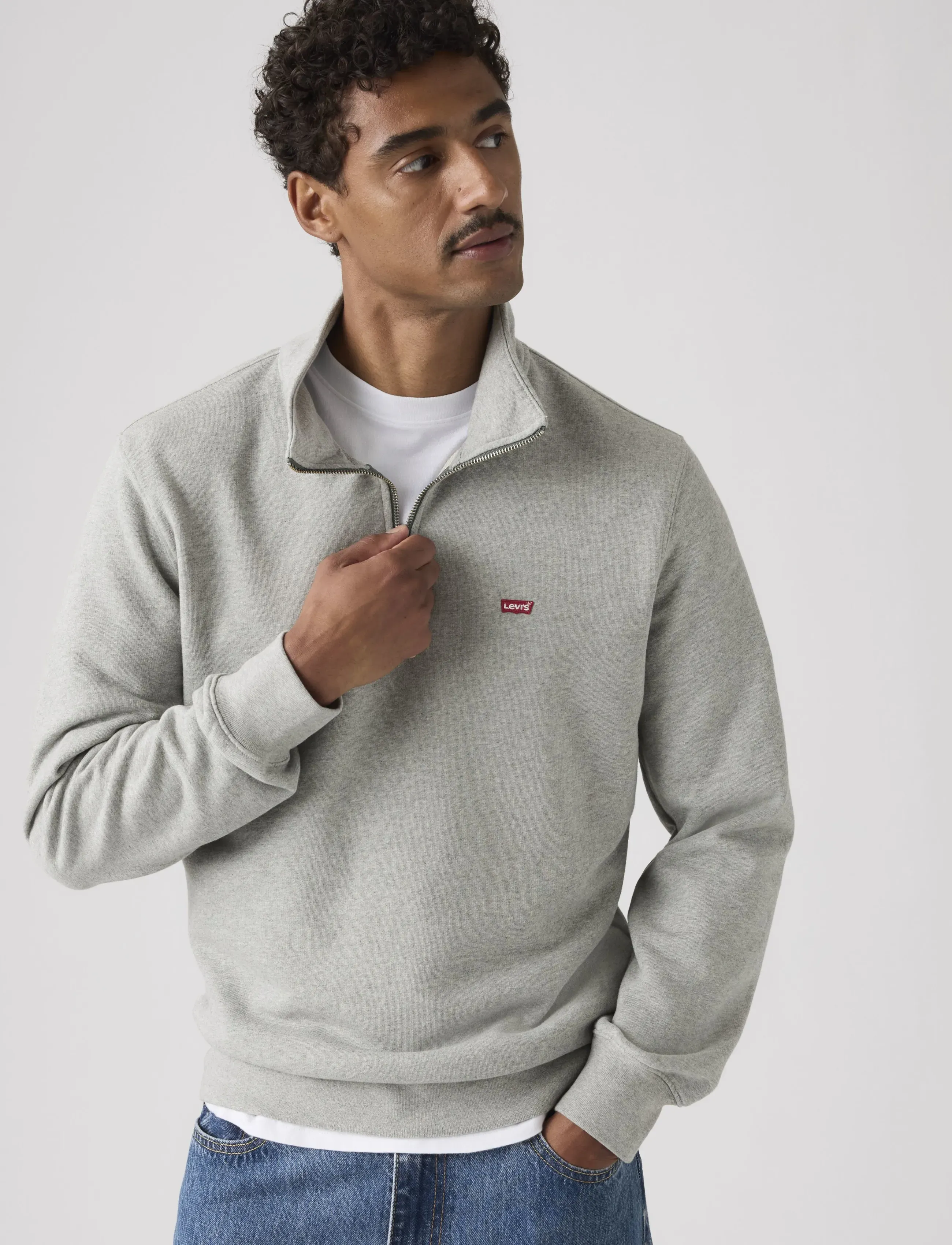 Levi's Original Hm 1/4 Zip Mid Tone G, Mænd, Kvart Lynlås Sweatshirt, Grå, Str: S
