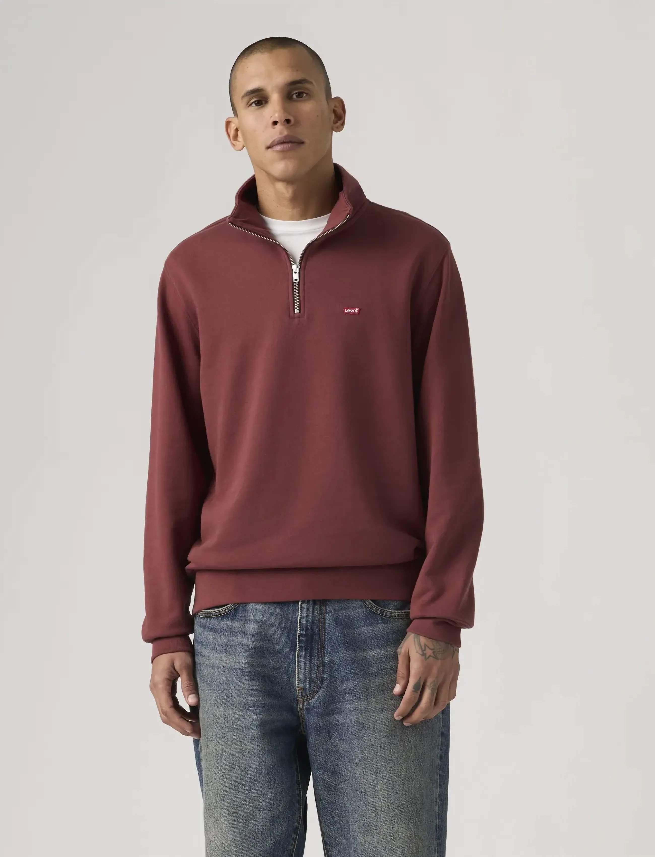 Levi's Original Hm 1/4 Zip Oxblood, Mænd, Sweatshirt Med Kvart Lynlås, Bordeaux, Str: M