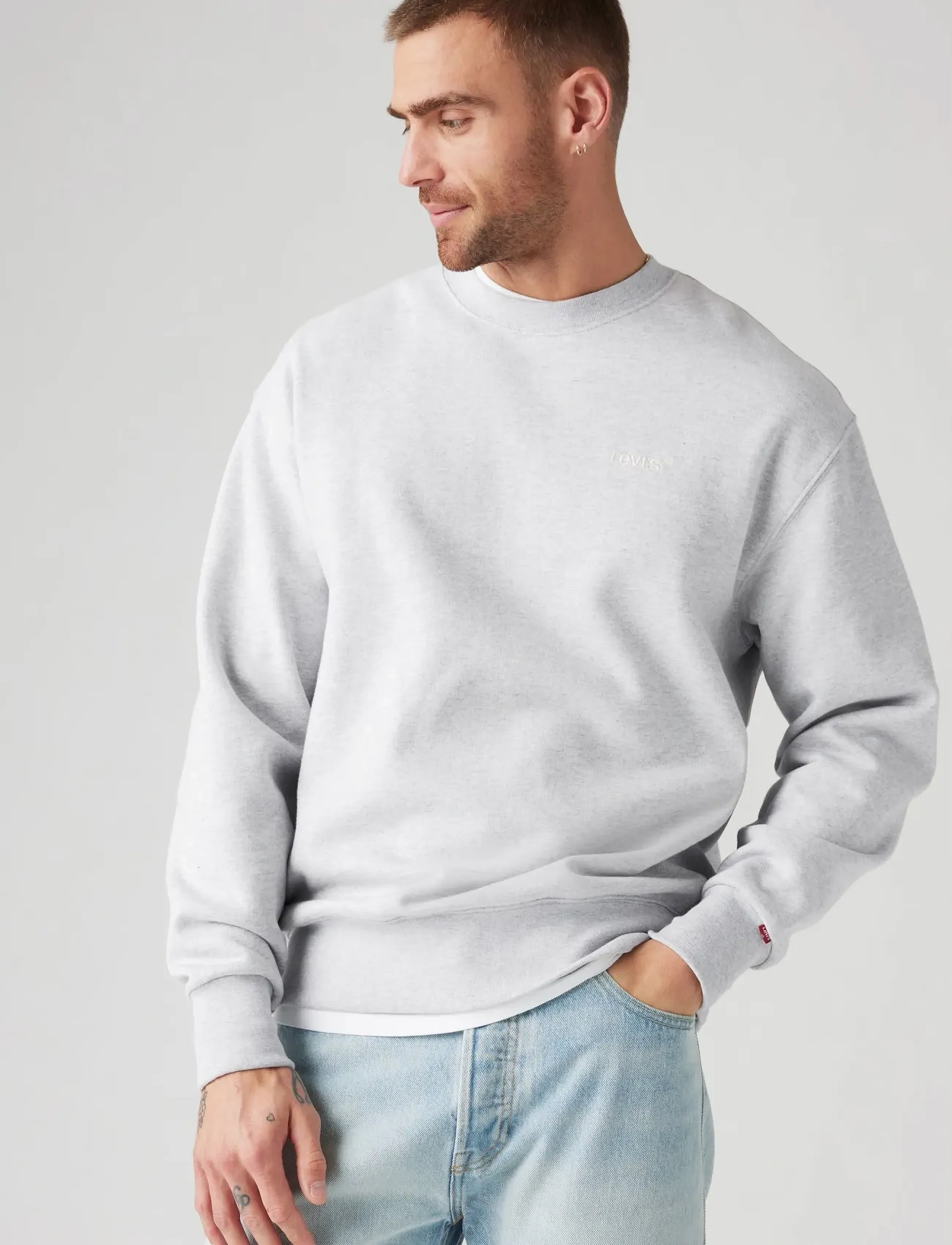 Levi's Authentic Crew Light Gray Htr, XL, Grey, T-Shirts > Langærmede, Herre