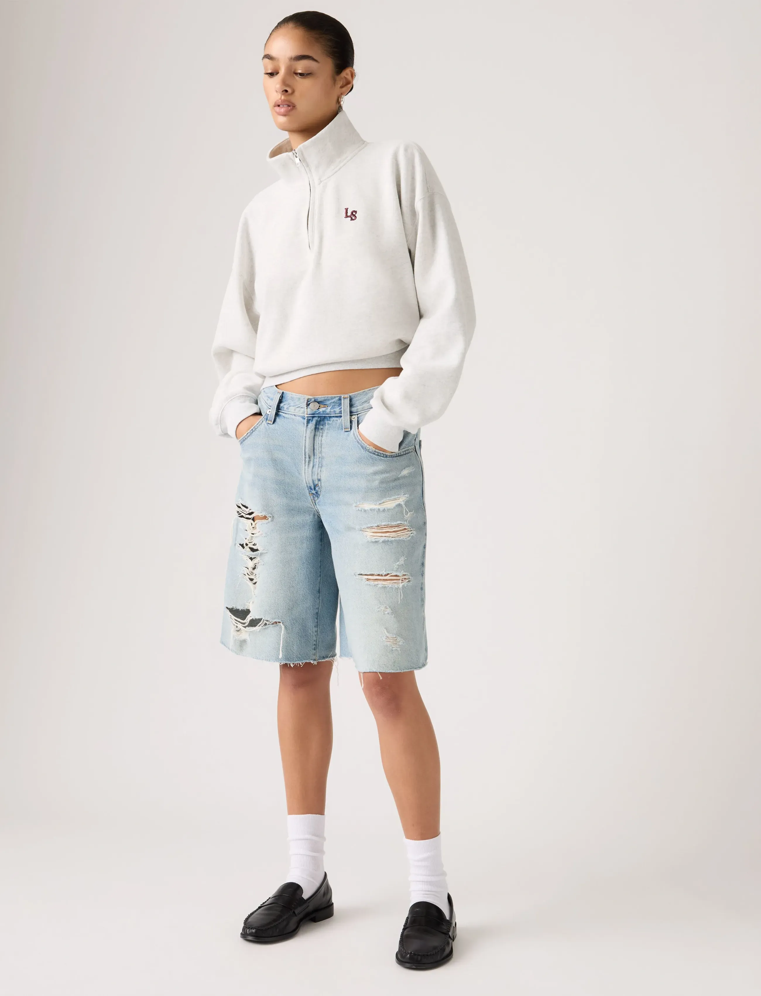 Levi's Baggy Dad Jort Been There Jort, Kvinder, Baggy Ripped Jorts, Blå, Str: 27