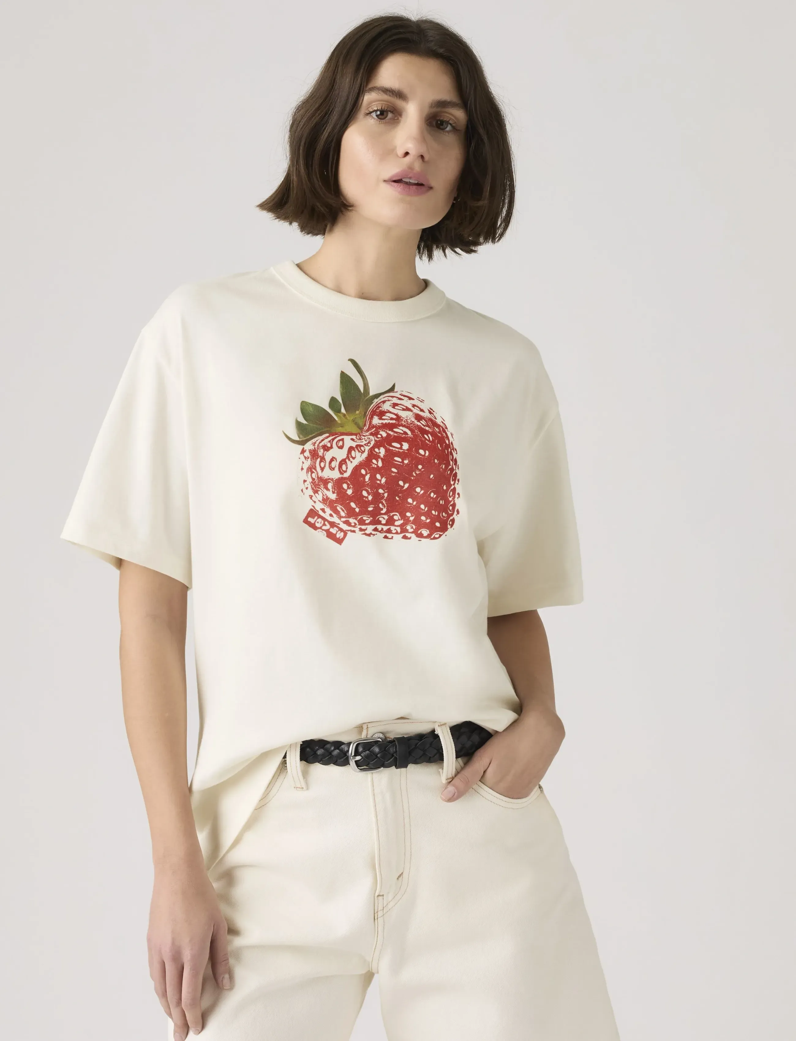 Levi's® GR TABOR TEE HEART STRAWBERRY - T-särgid ja alussärgid - NEUTRALS / cream