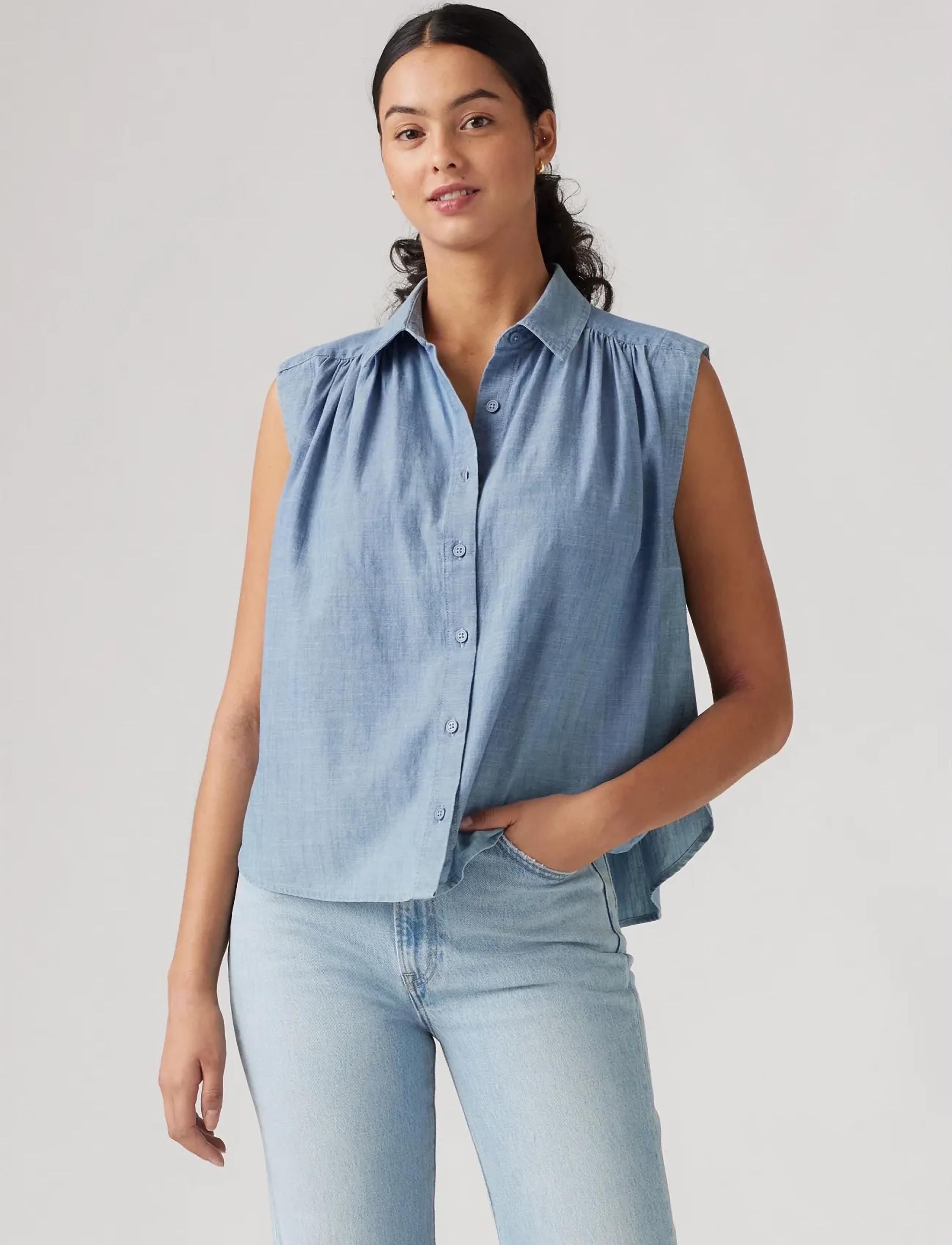 Levi's® - GRACEN COMM SL BLOUSE MED INDIGO - FLAT FINISH - med indigo - flat finish - 3