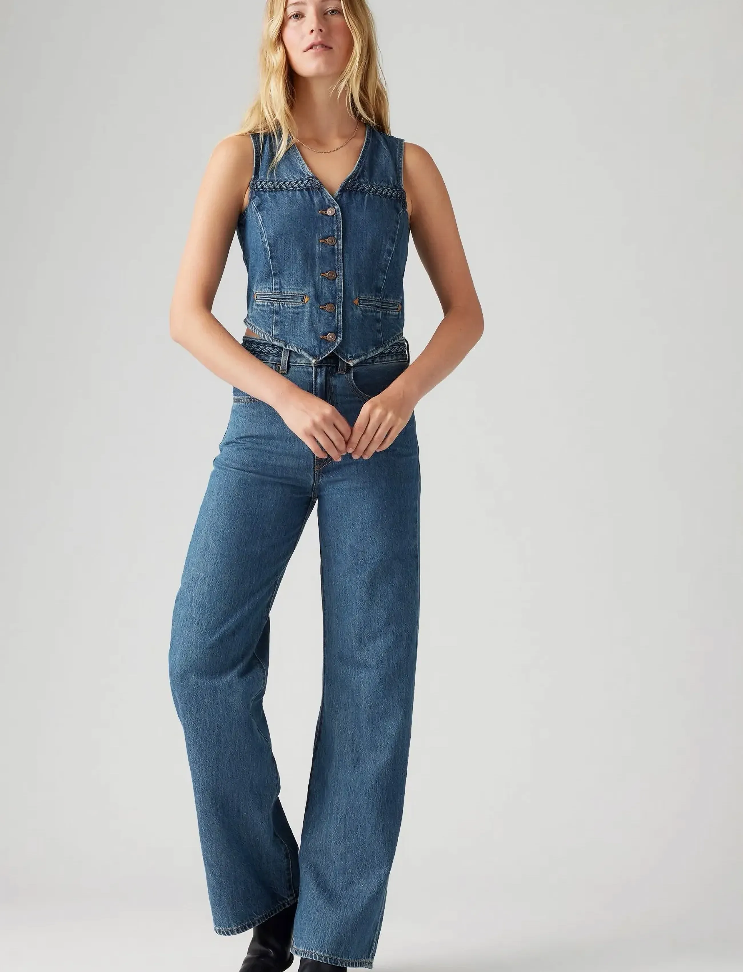 Levi's® - RIBCAGE WL BRAIDED BIG YIKES - víðar gallabuxur - dark indigo - worn in - 1