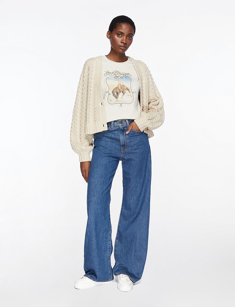 Levi's® - RIBCAGE WL BRAIDED BIG YIKES - hosen mit weitem bein - dark indigo - worn in - 3