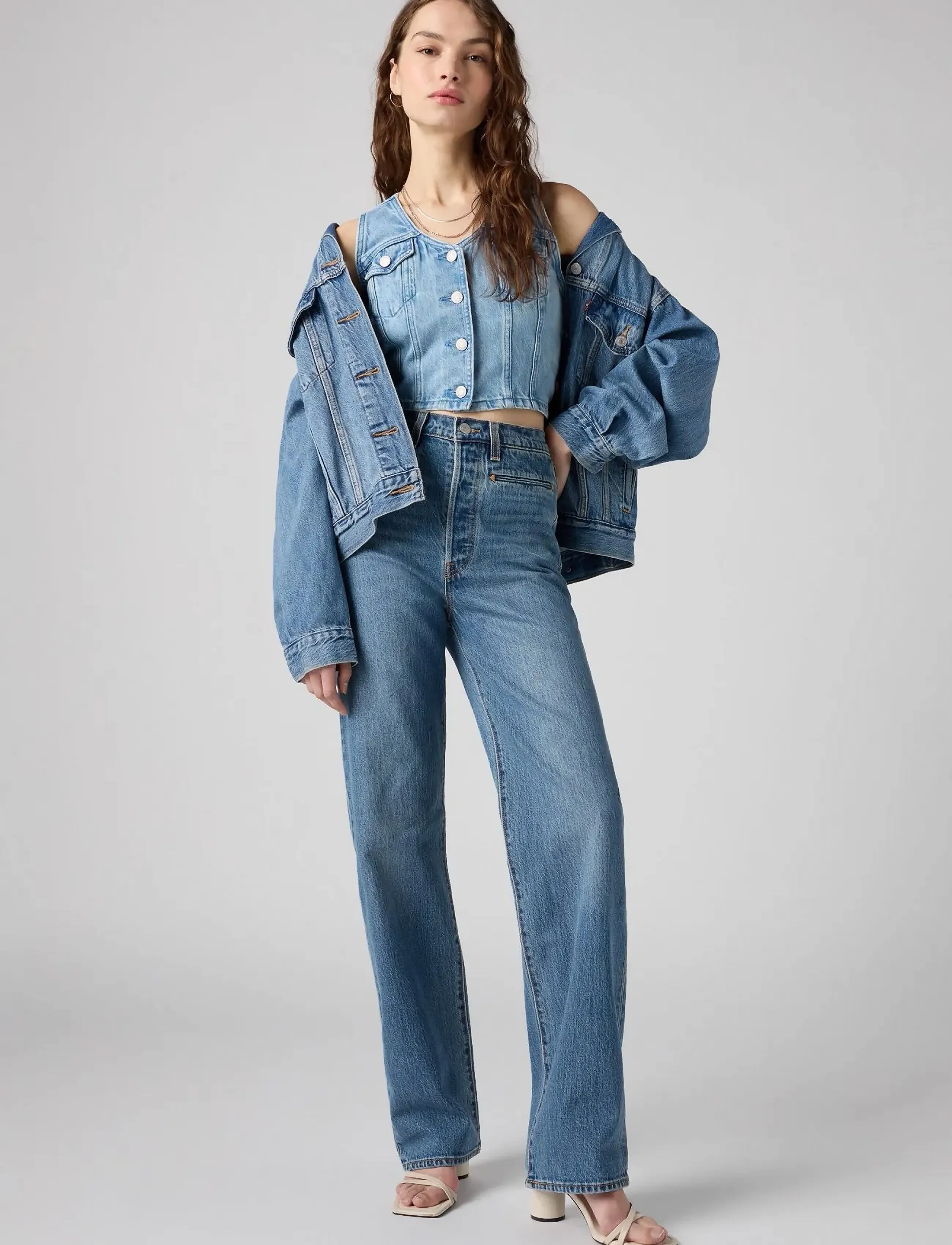 Levi's® RIBCAGE FL WESTERN BOWS AND AR - Transitional Layering - MED INDIGO - WORN IN / blue