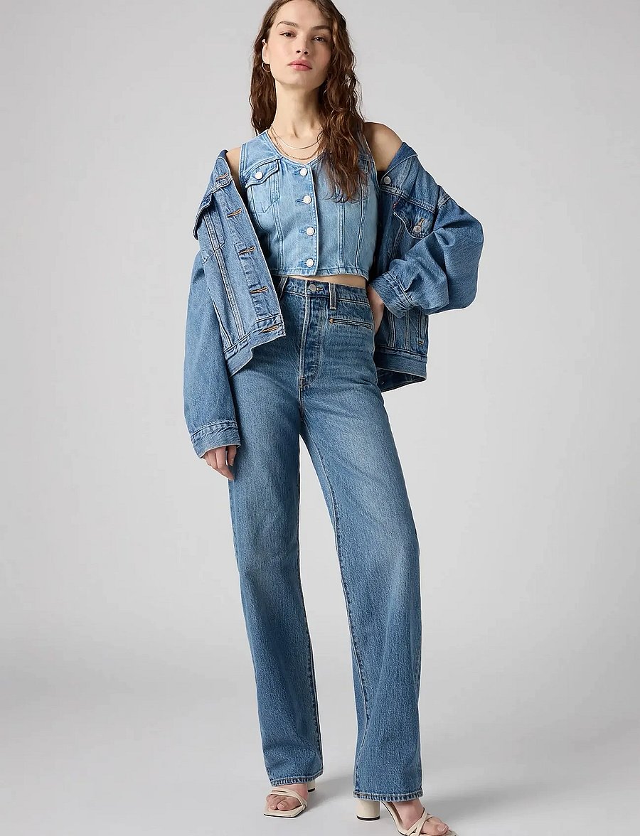 Levi's® - RIBCAGE FL WESTERN BOWS AND AR - straight jeans - med indigo - worn in - 0