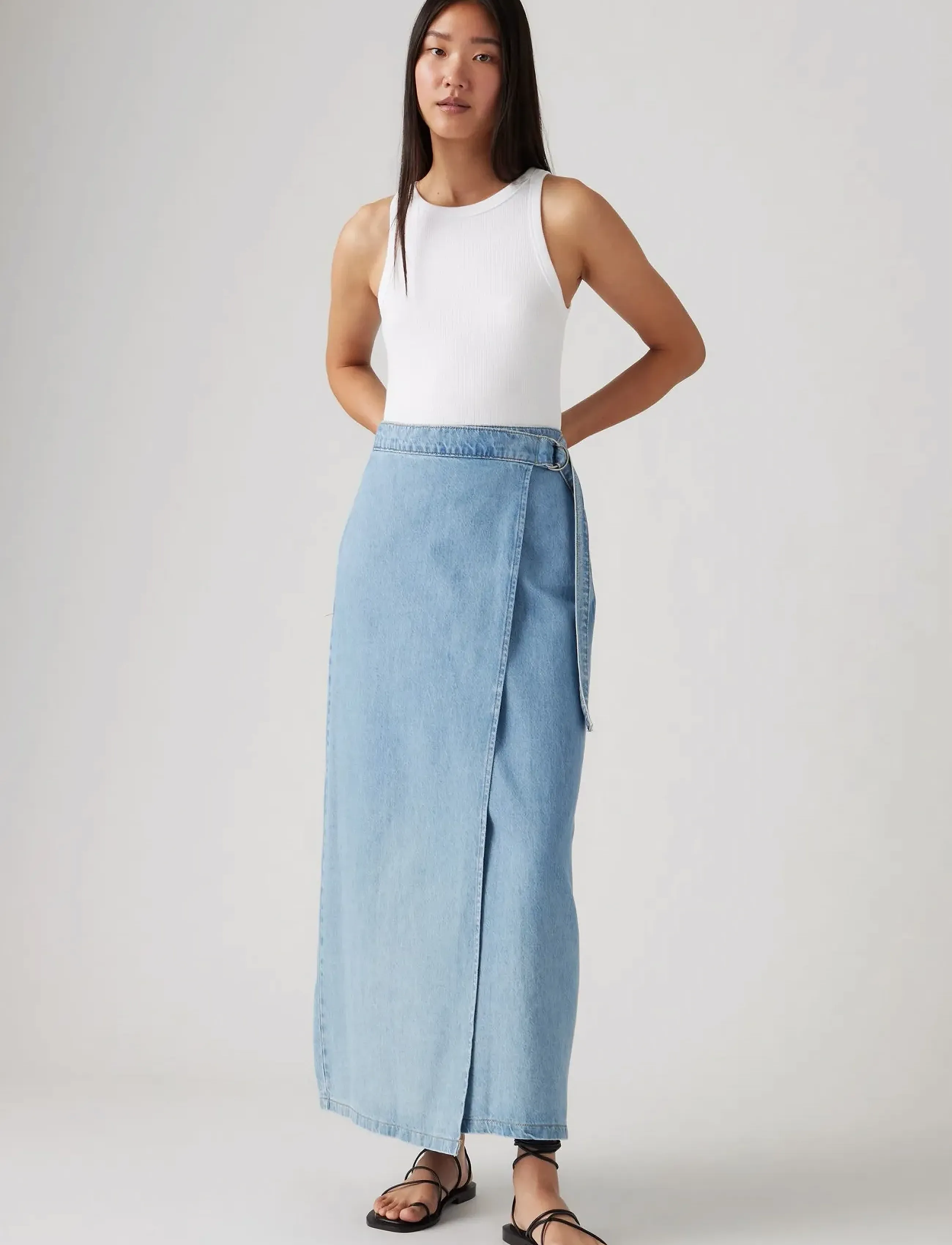 Levi's® COLUMN WRAP SKIRT WRAPPED IN B - Röcke - LIGHT INDIGO - WORN IN / blue