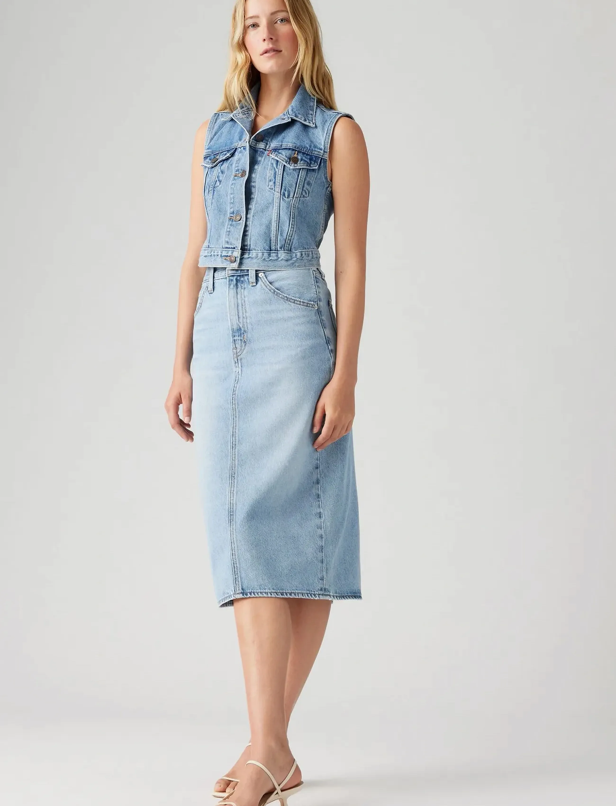 Levi's® HR BACK SLIT SKIRT RIVETING CL - Seelikud - LIGHT INDIGO - WORN IN / blue