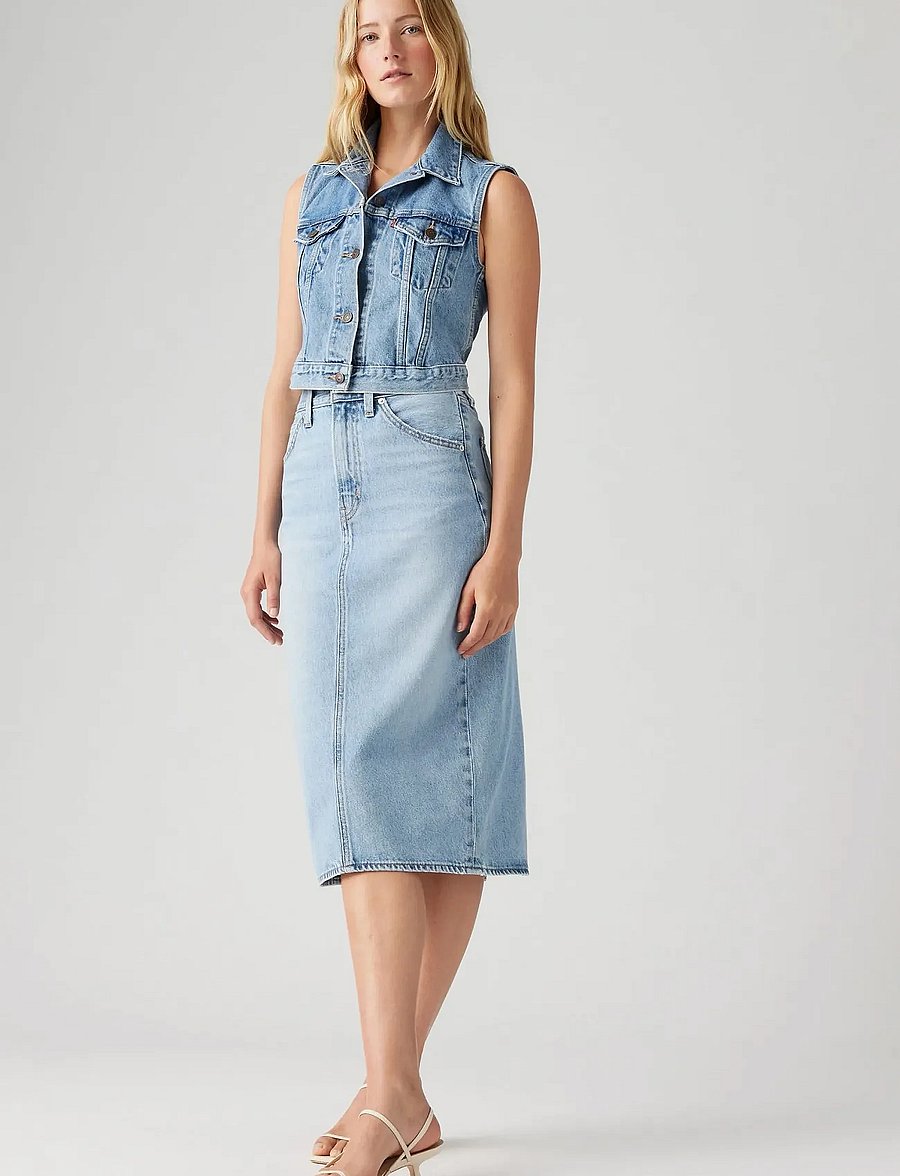 Levi's® - HR BACK SLIT SKIRT RIVETING CL - teksaseelikud - light indigo - worn in - 0