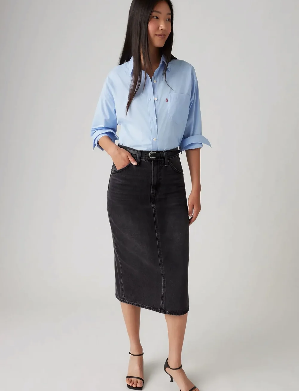 Levi's® - HR BACK SLIT SKIRT WANDERING S - jupes en jeans - blacks - 0