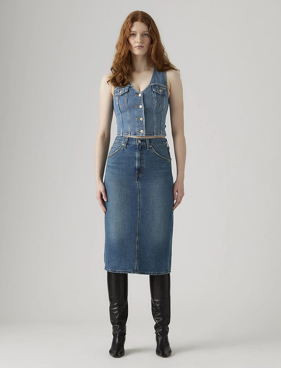 Levi's® - HR BACK SLIT SKIRT REVIEW TIME - teksaseelikud - med indigo - worn in - 0