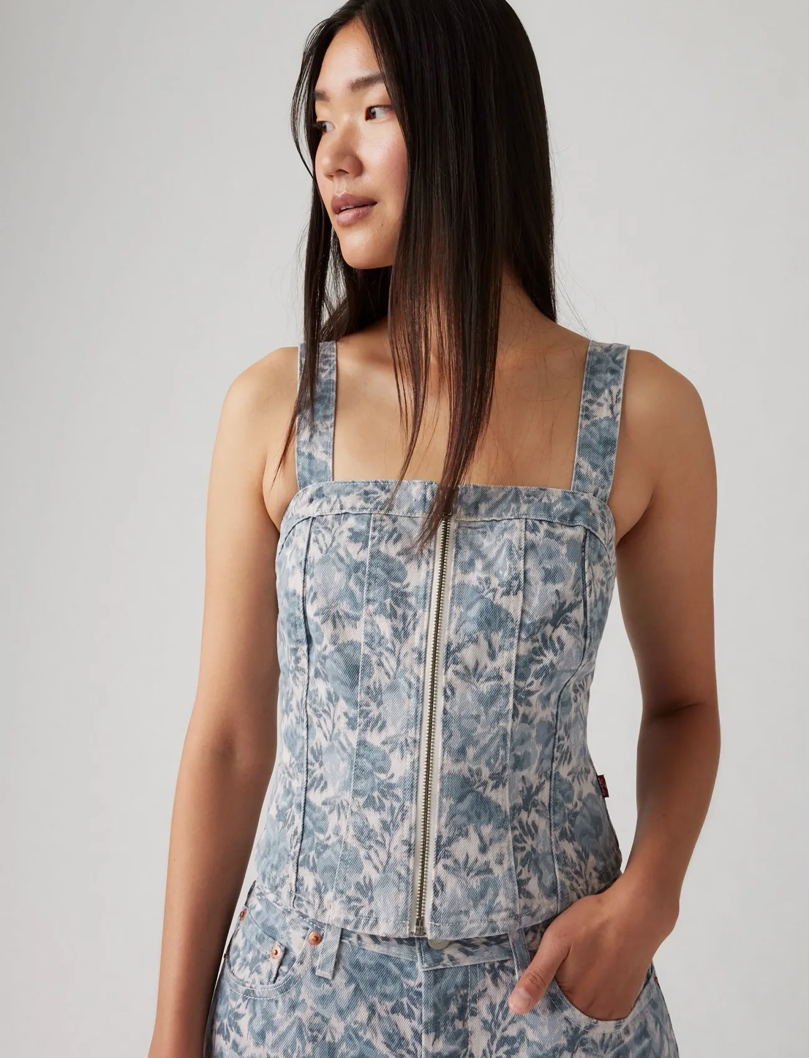 Levi's® SCULPTED BUSTIER OPHELIA FLORA - T-Shirts & Tops - MED INDIGO - WORN IN / blue