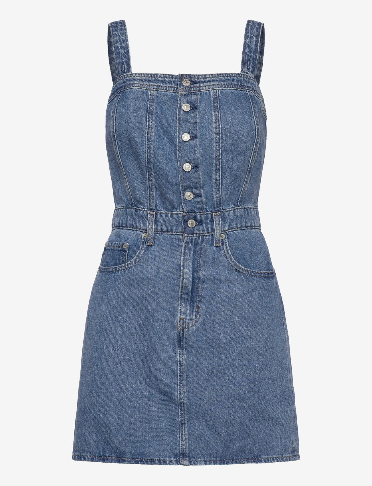 Levi's® - ICONIC BUTTON THRU DRESS CHILL - denim dresses - med indigo - worn in - 0