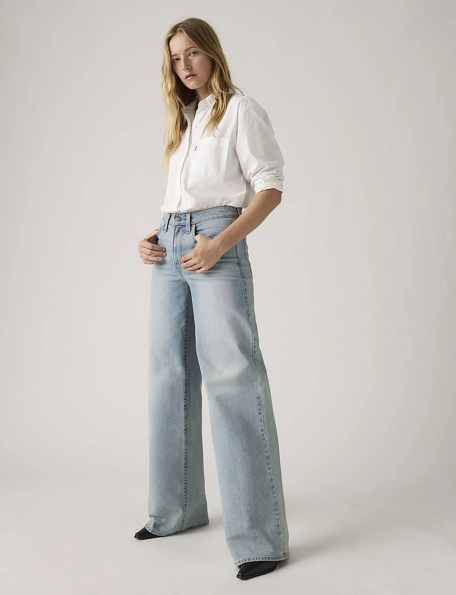 Levi's® - 728 HR WIDE LEG HEADWINDS AHEA - hosen mit weitem bein - light indigo - worn in - 0