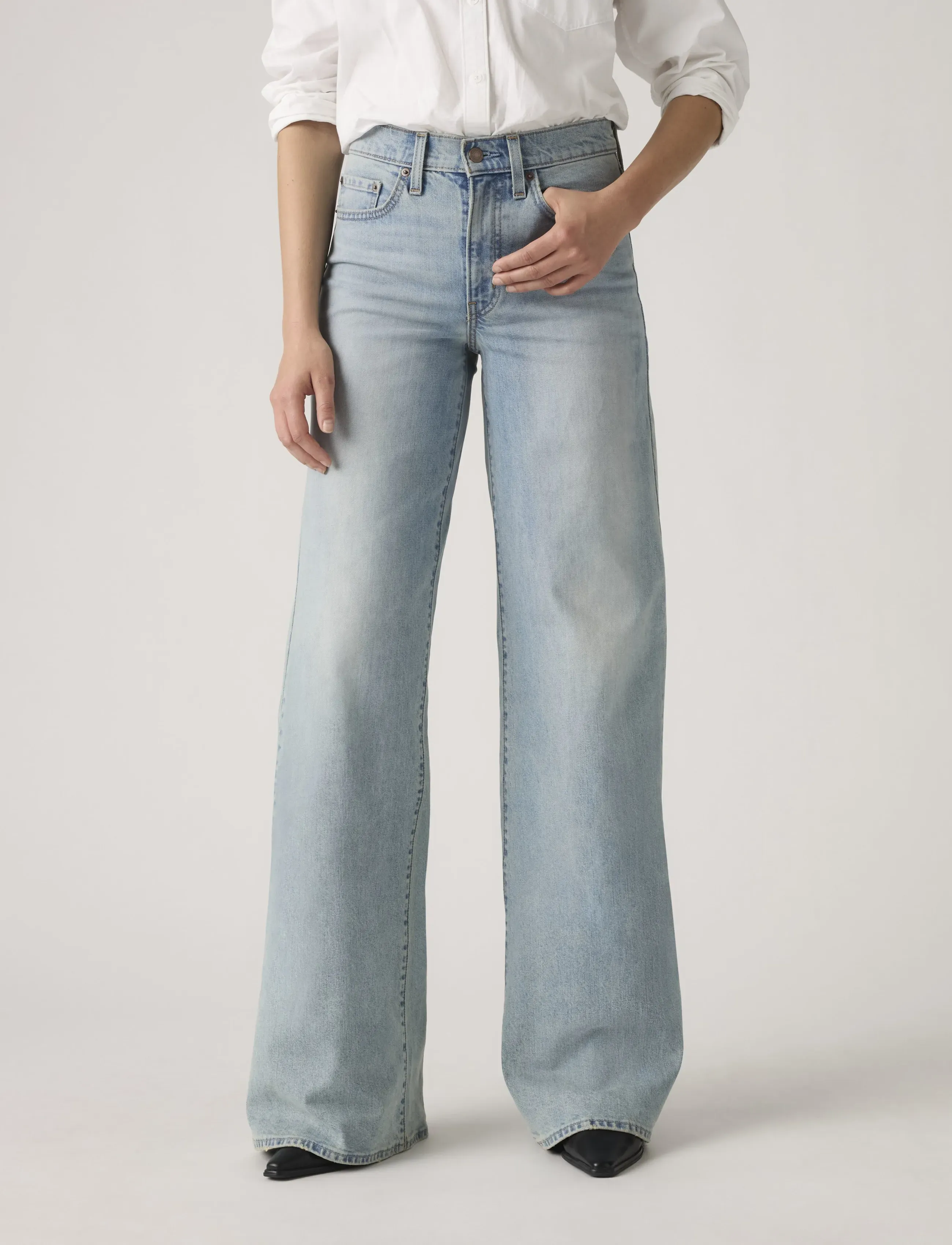 Levi's® - 728 HR WIDE LEG HEADWINDS AHEA - hosen mit weitem bein - light indigo - worn in - 5