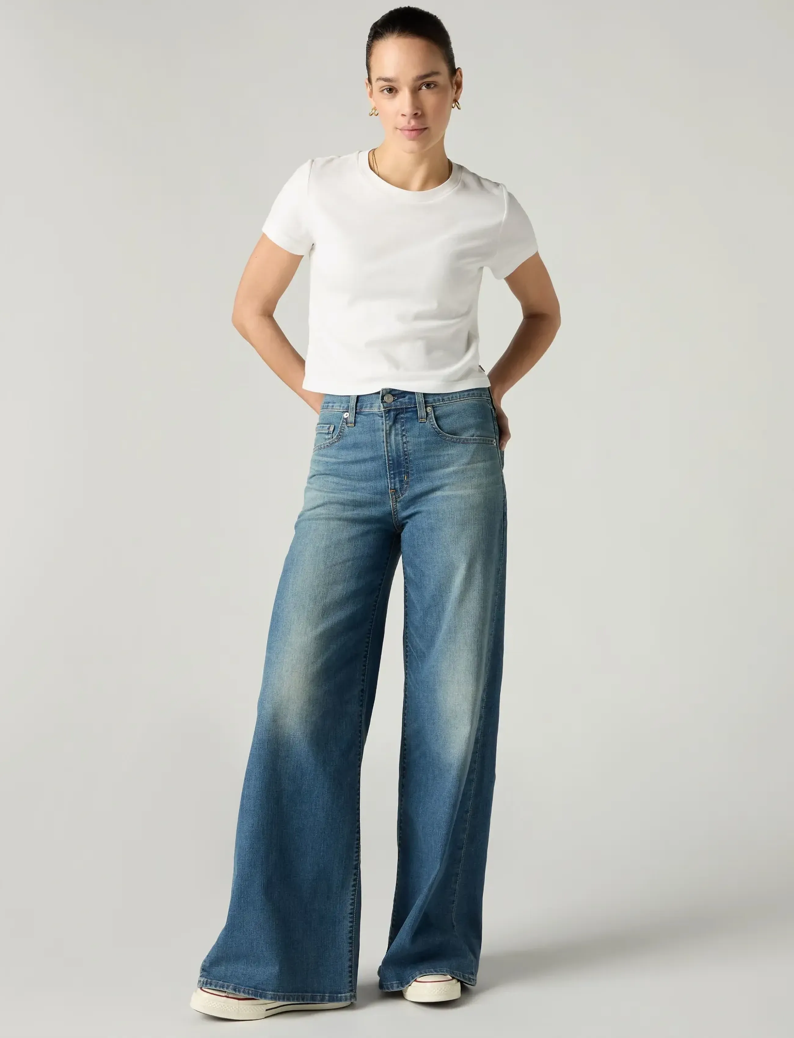 Levi's® 728 HR WIDE LEG QUIET COOL - Denim - MED INDIGO - WORN IN / blue