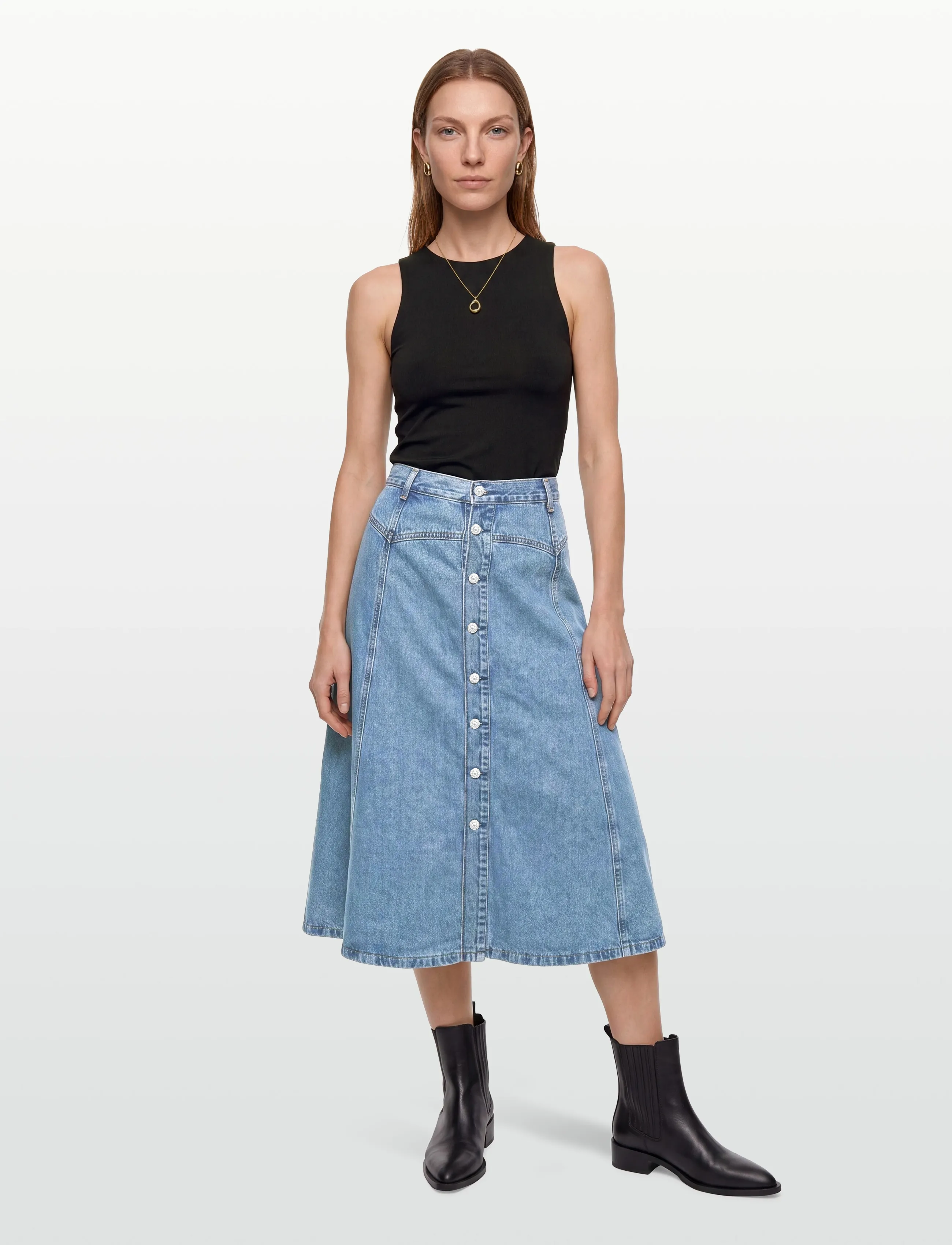 Levi's Yoked Western Skirt Inner Adve, Kvinder, Knaplukning Denim Western Nederdel, Blå, Str: 28