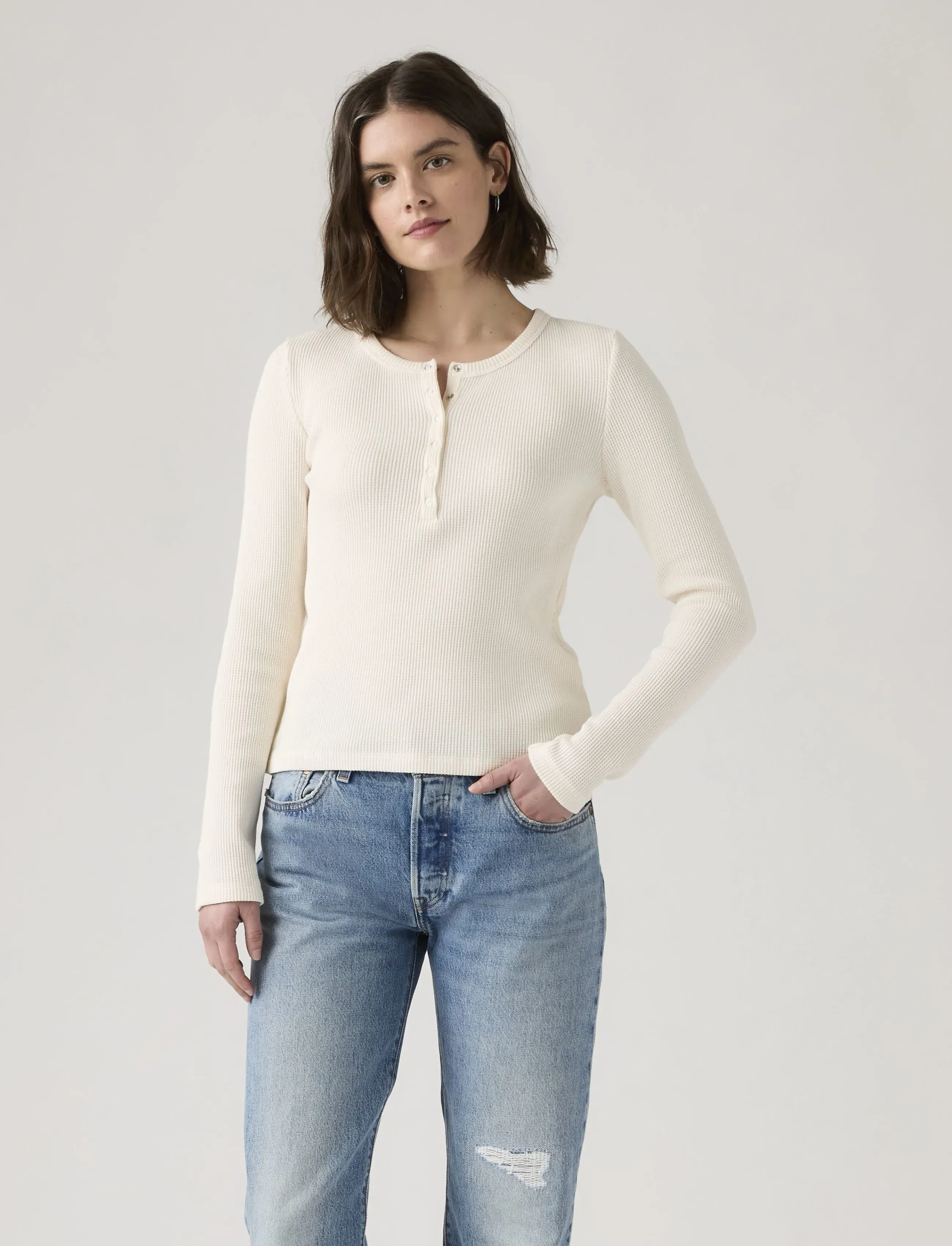 Levi's® DRY GOODS HENLEY WAFFLE GARDEN - Langærmede toppe - NEUTRALS / cream