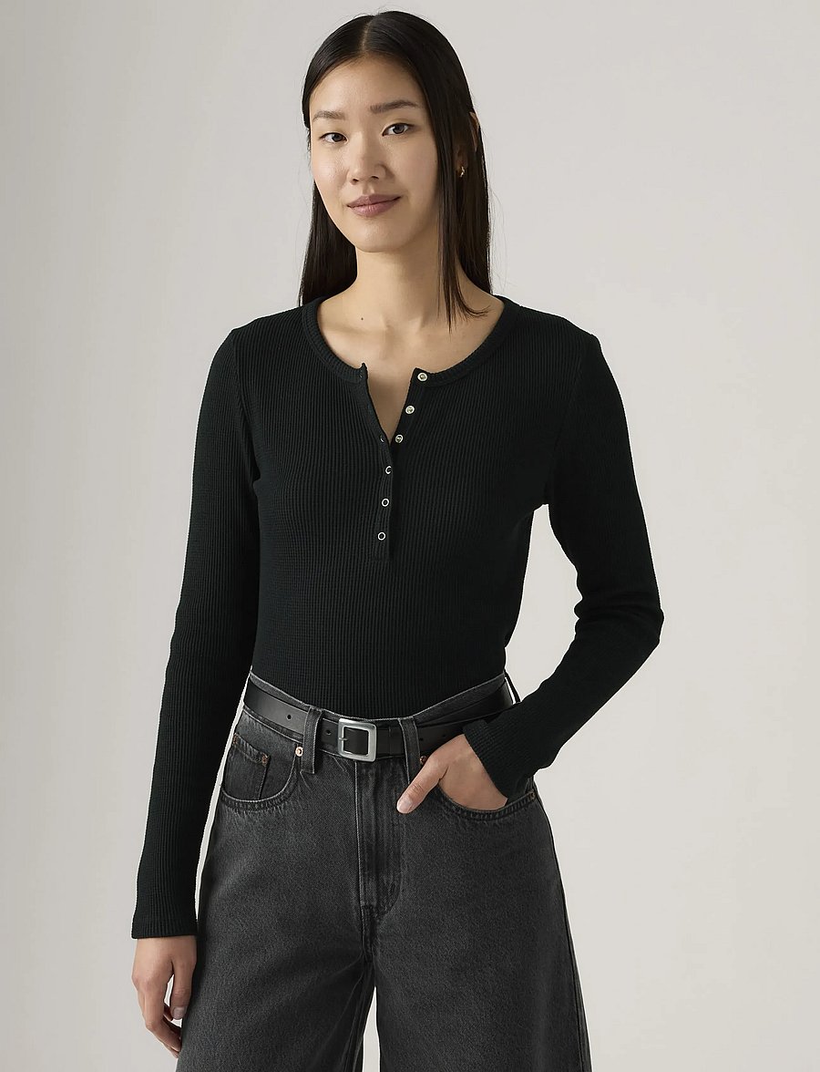 Levi's® - DRY GOODS HENLEY WAFFLE ANTHRA - långärmade toppar - blacks - 0