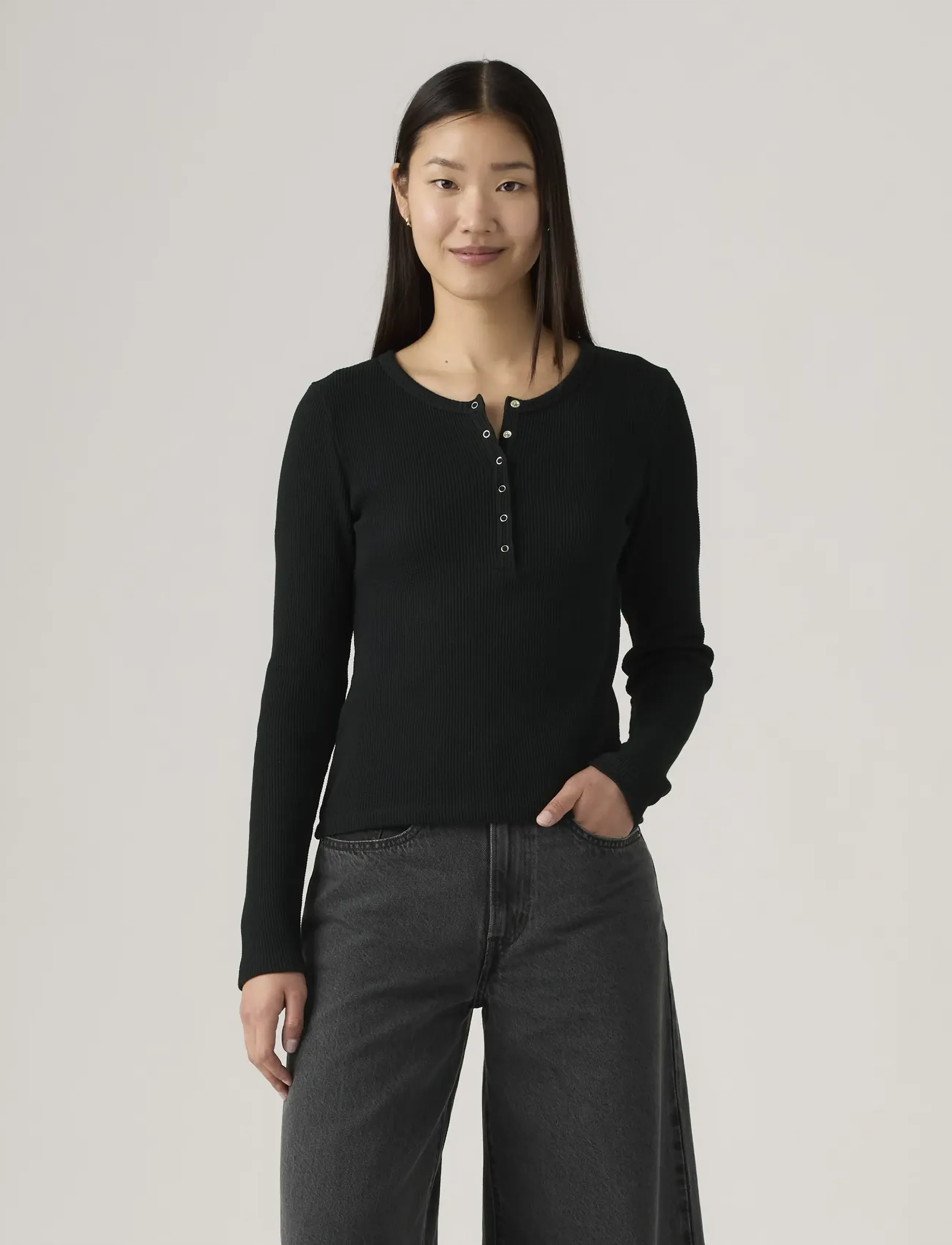 Levi's® - DRY GOODS HENLEY WAFFLE ANTHRA - langærmede toppe - blacks - 5