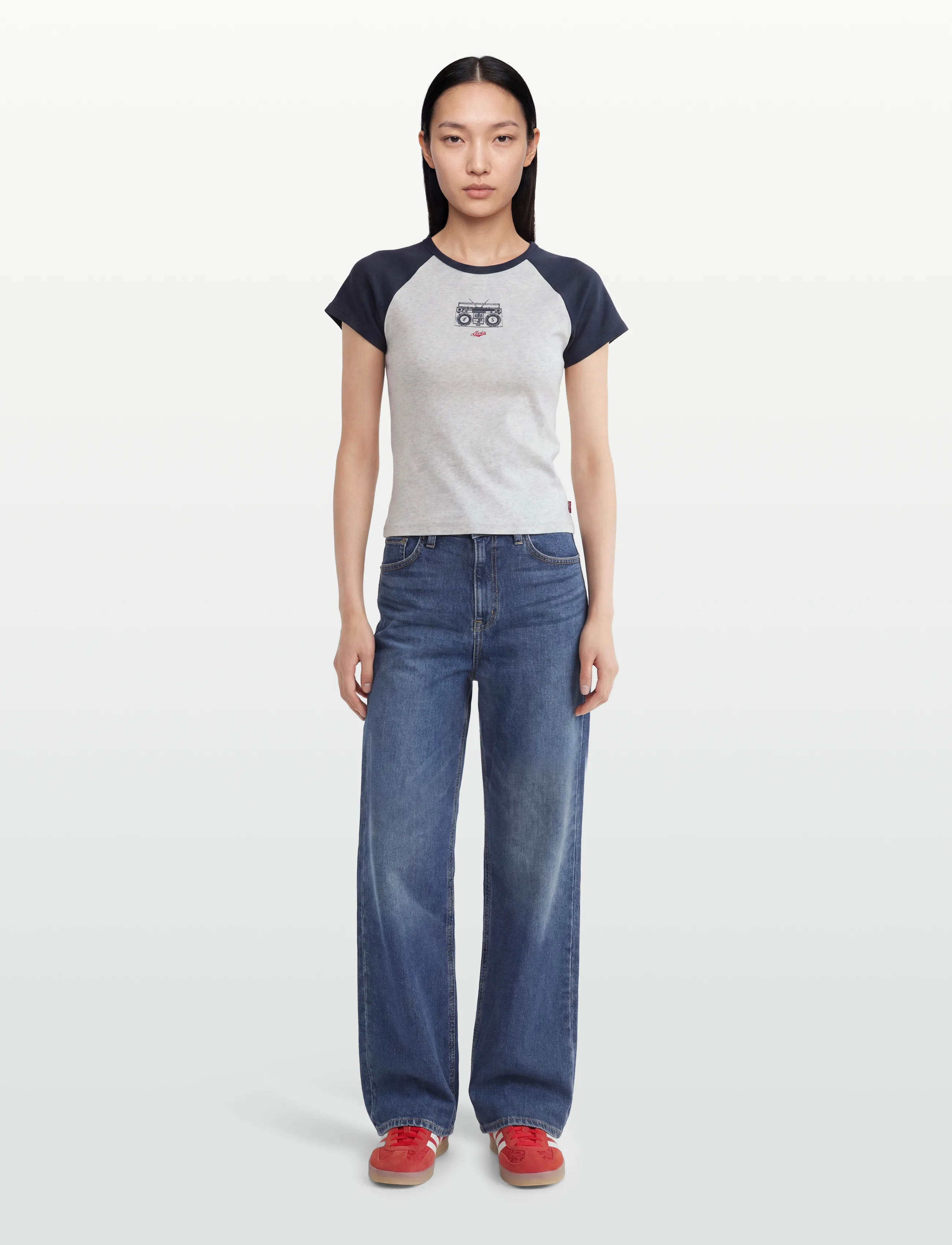 Levi's Gr Riley Raglan Tee Sound On O, L, Grey, T-Shirts & Toppe > Kortærmede, Dame