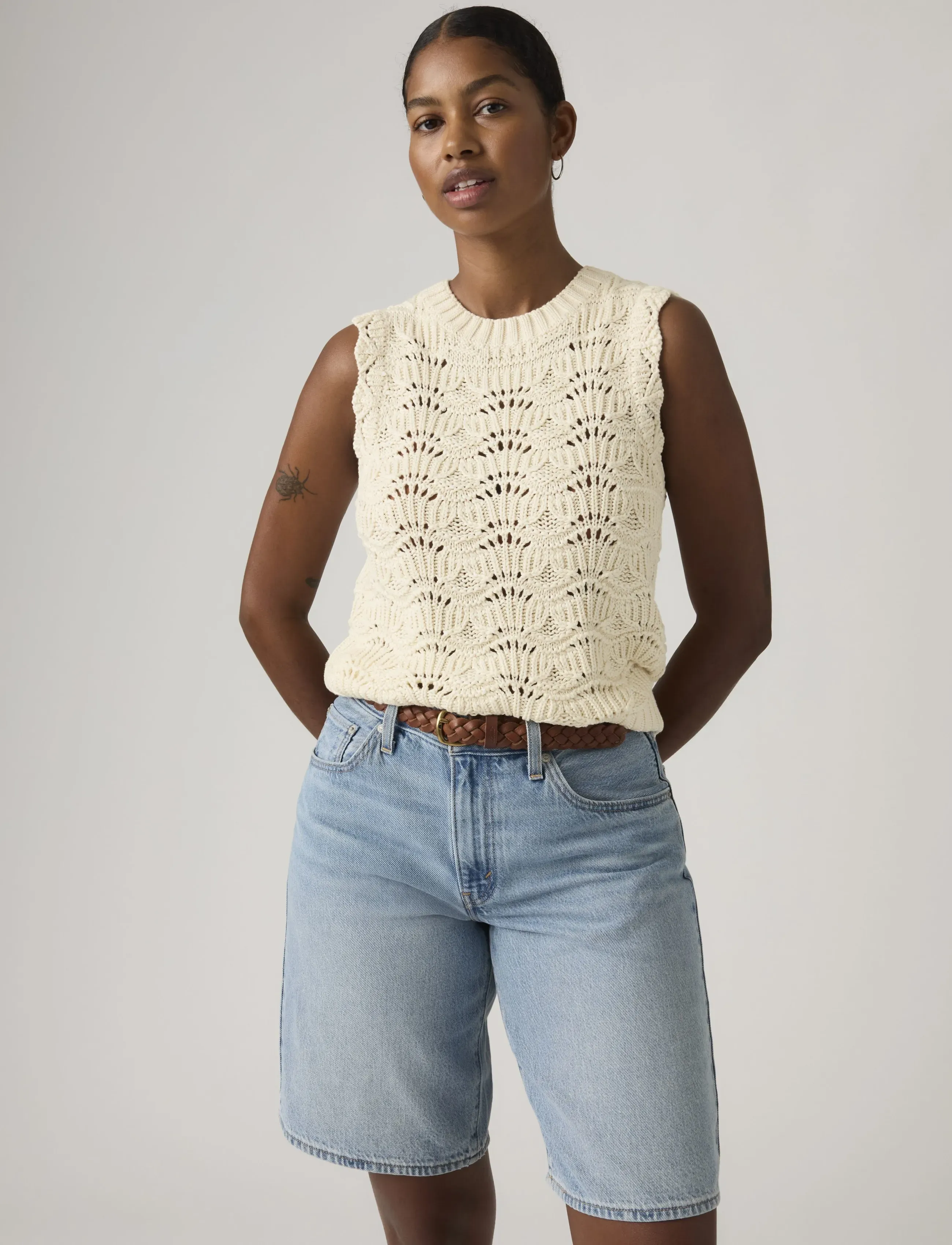 Levi's Hope Crochet Tank Egret Cotton, XS, Cream, Veste > Strikkede Veste, Dame