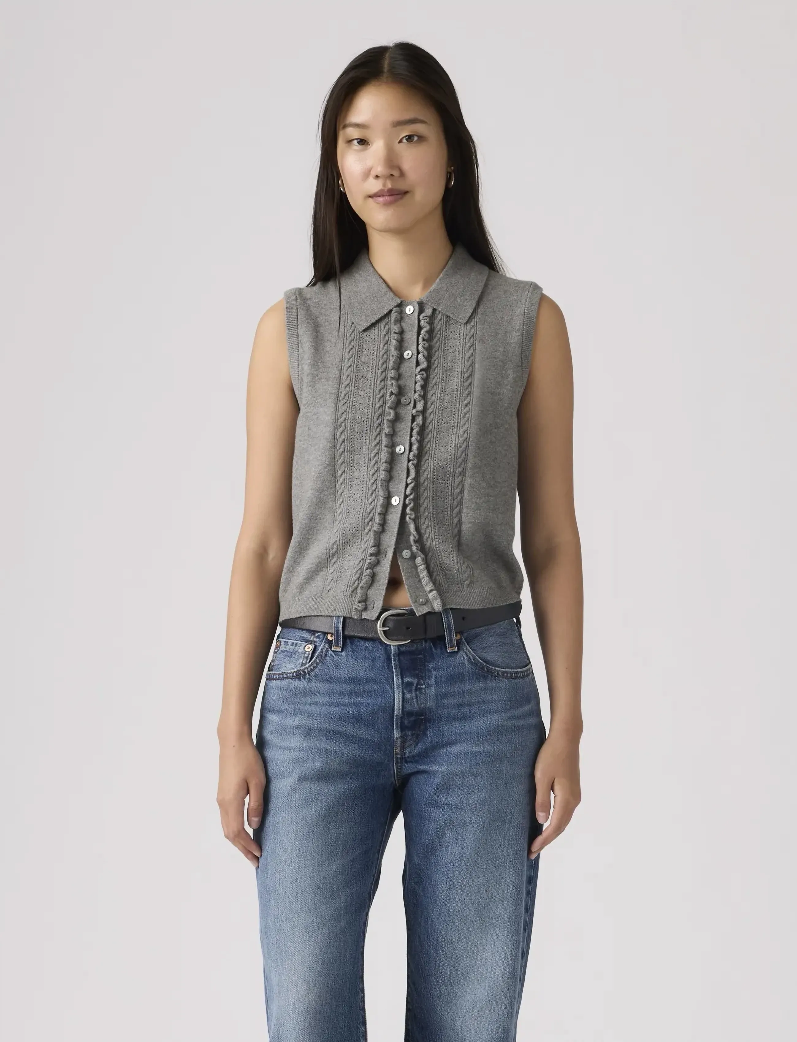 Levi's Super Soft Mini Ruffle Vest Da, XS, Grey, Veste > Strikkede Veste, Dame