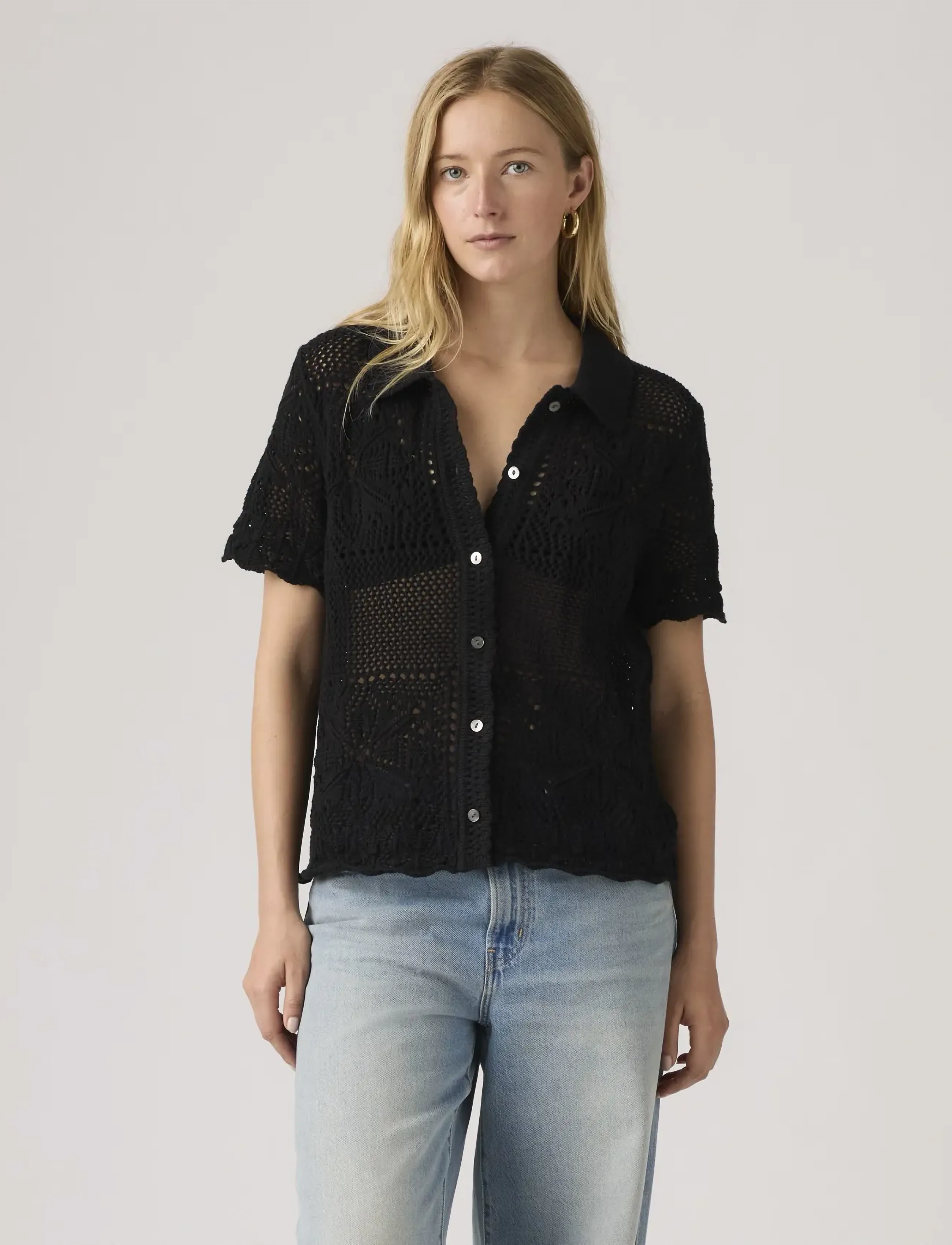 Levi's® - SUSANNA FLORAL CROCHET SHIRT A - kurzärmlige hemden - blacks - 5