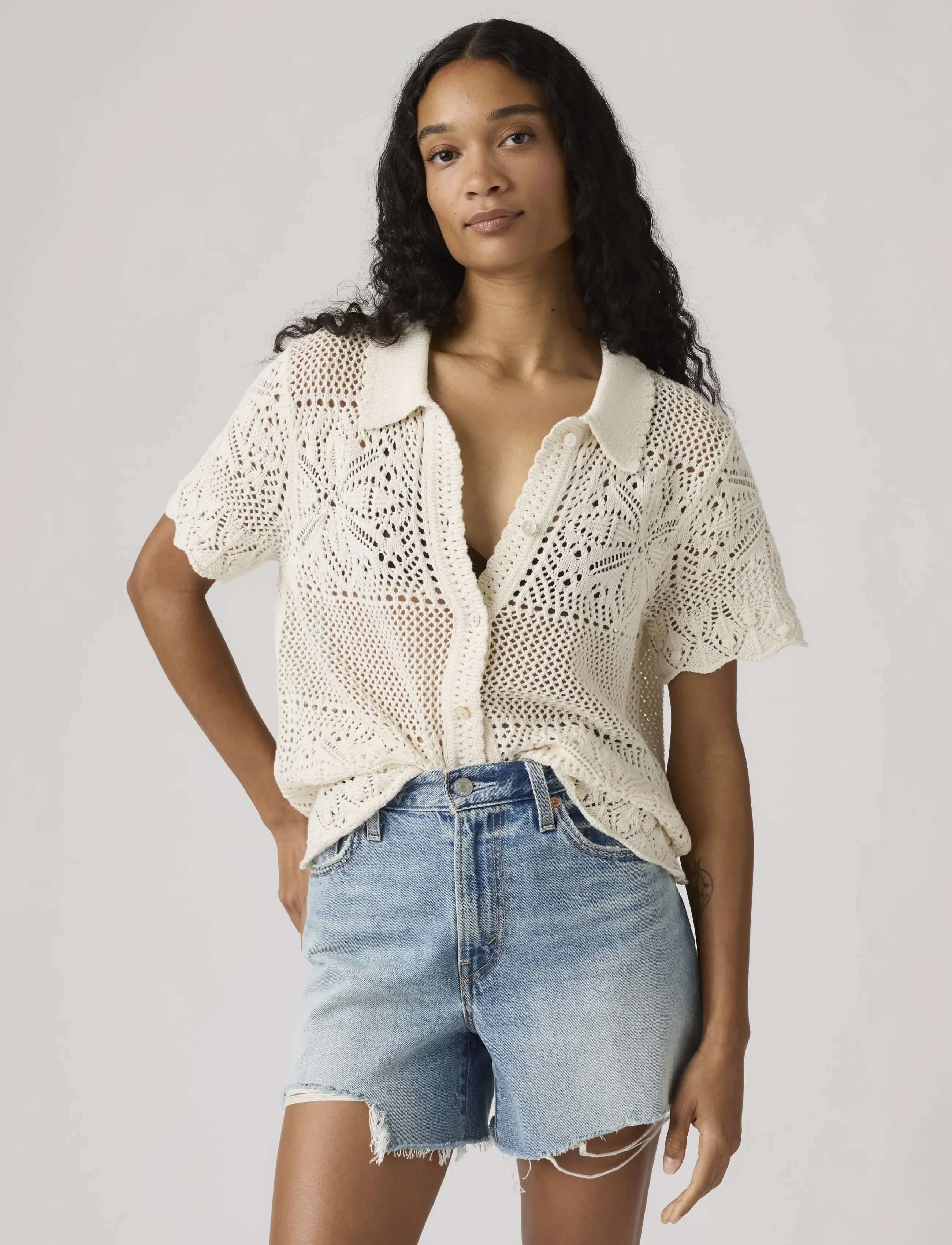 Levi's® SUSANNA FLORAL CROCHET SHIRT E - Blouses & Shirts - WHITES / cream