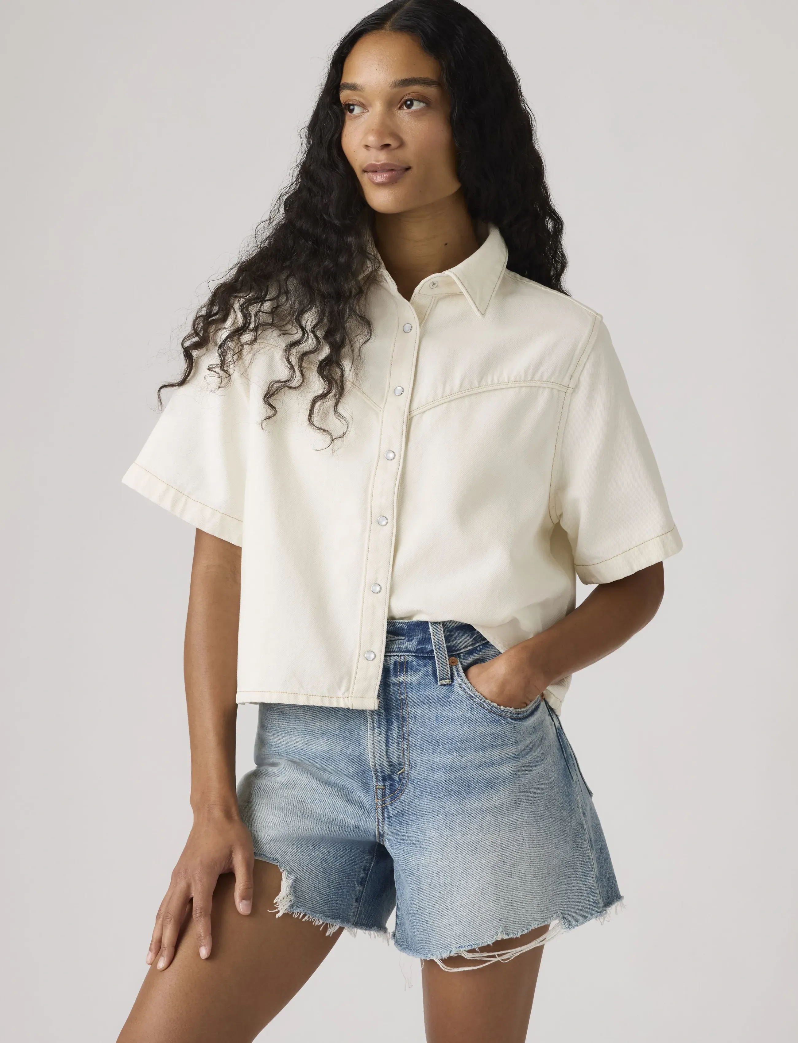 Levi's Logan Ss Denim Shirt Truth Sli, S, Cream, Skjorter > Denim-Skjorter, Dame