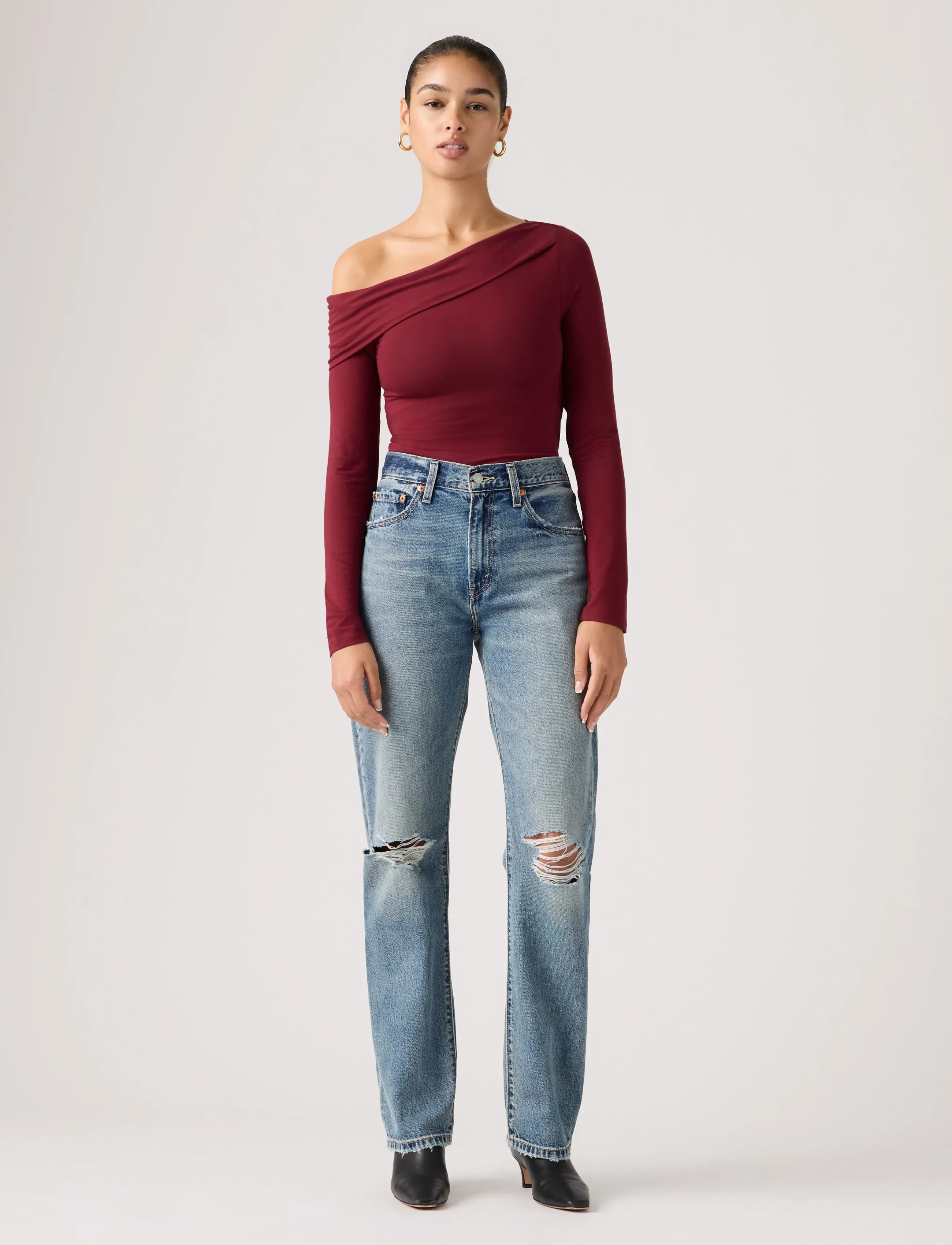 Levi's Easy Dad Gorgeous Gal, Kvinder, Højtaljede Lige Ripped Jeans, Blå, Str: 28 x 32