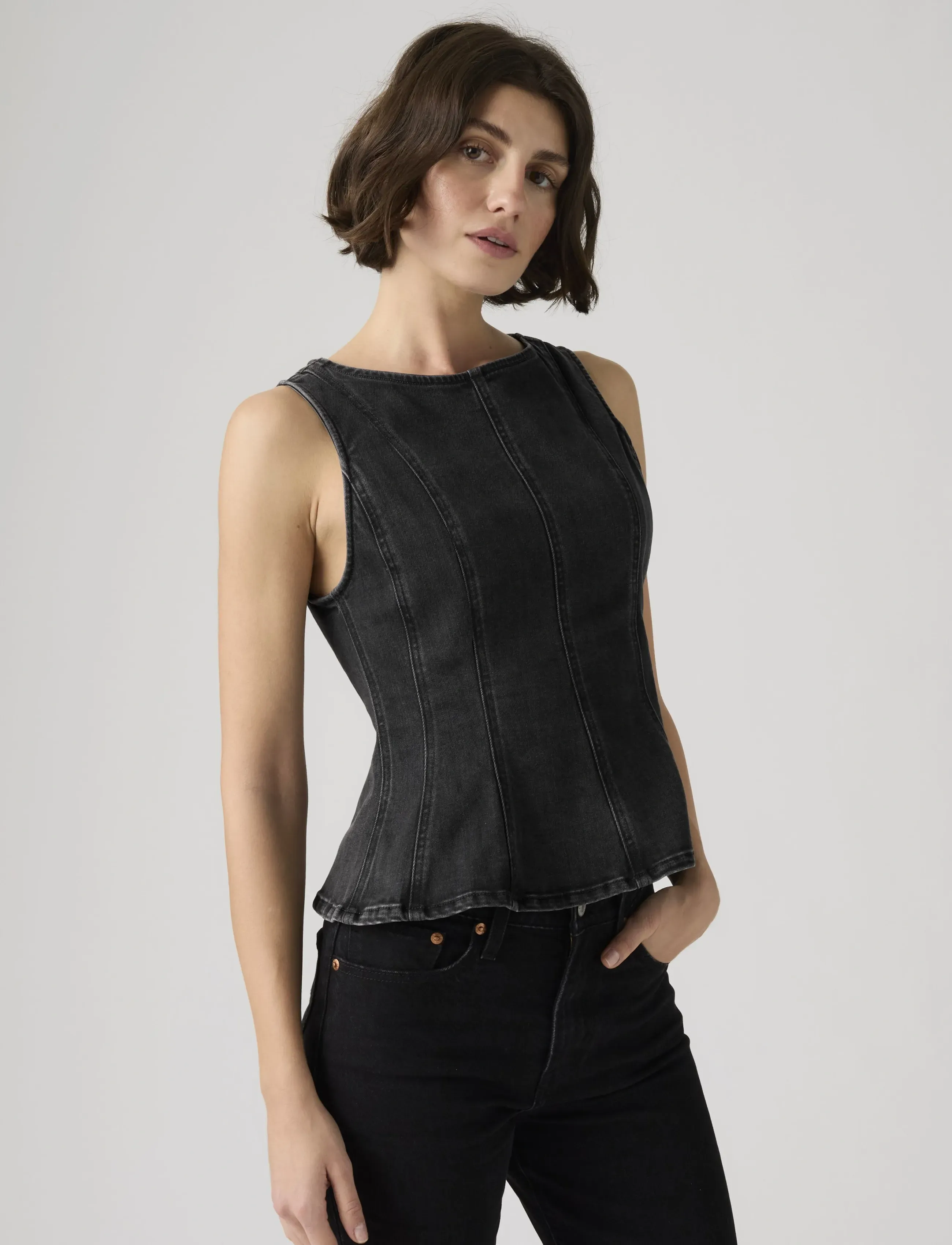 Levi's Leighton Peplum Top Ny Nights, XS, T-shirts & Oberteile, Schwarz - Sleeveless, Frauen