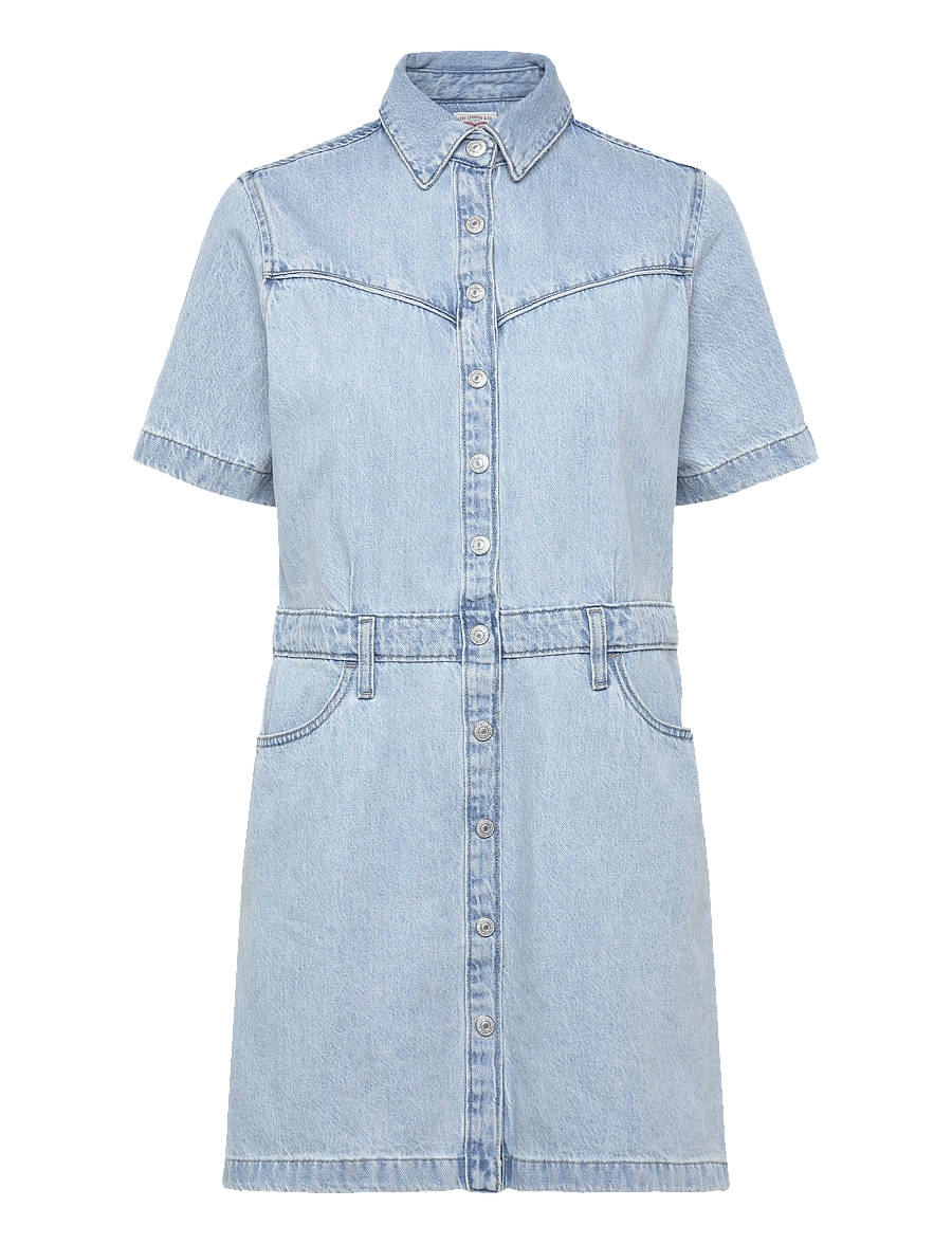 Levi's® - SS LOGAN WESTERN DRESS BLASTED - robes chemises - light indigo - worn in - 1