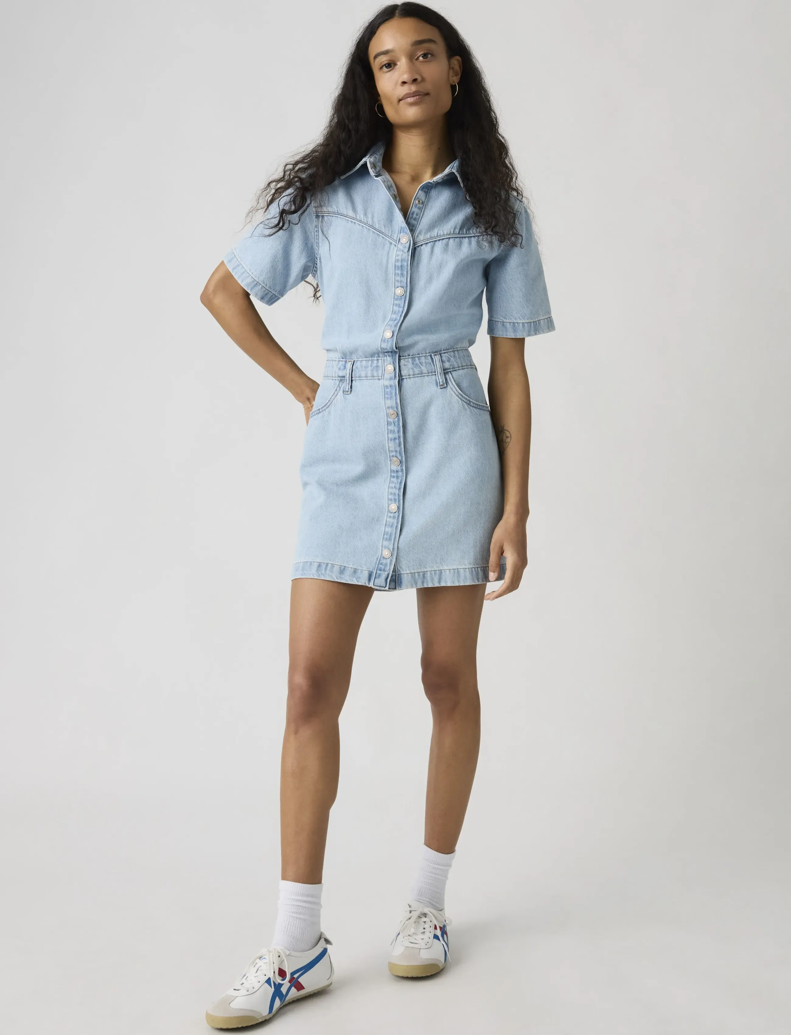 Levi's® SS LOGAN WESTERN DRESS BLASTED - Skyrtukjólar - LIGHT INDIGO - WORN IN / blue