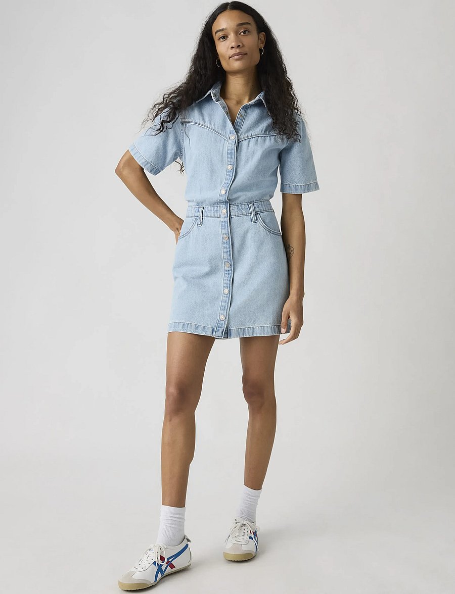 Levi's® - SS LOGAN WESTERN DRESS BLASTED - robes chemises - light indigo - worn in - 0