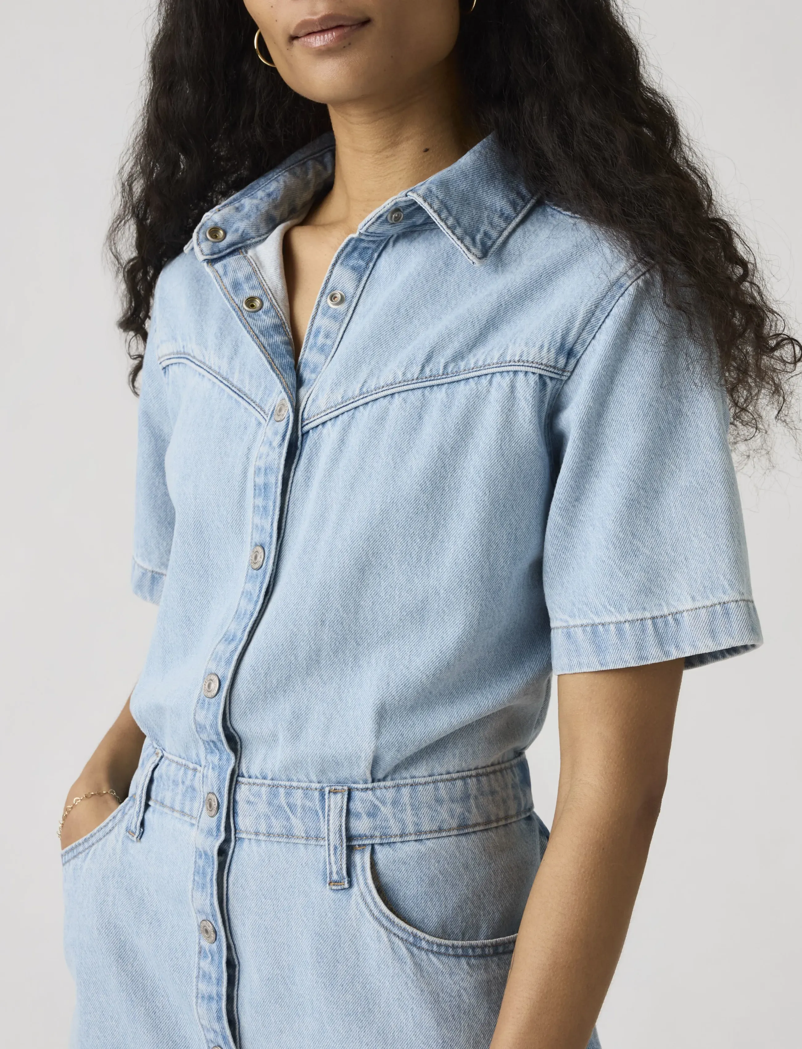 Levi's® - SS LOGAN WESTERN DRESS BLASTED - skjortekjoler - light indigo - worn in - 4