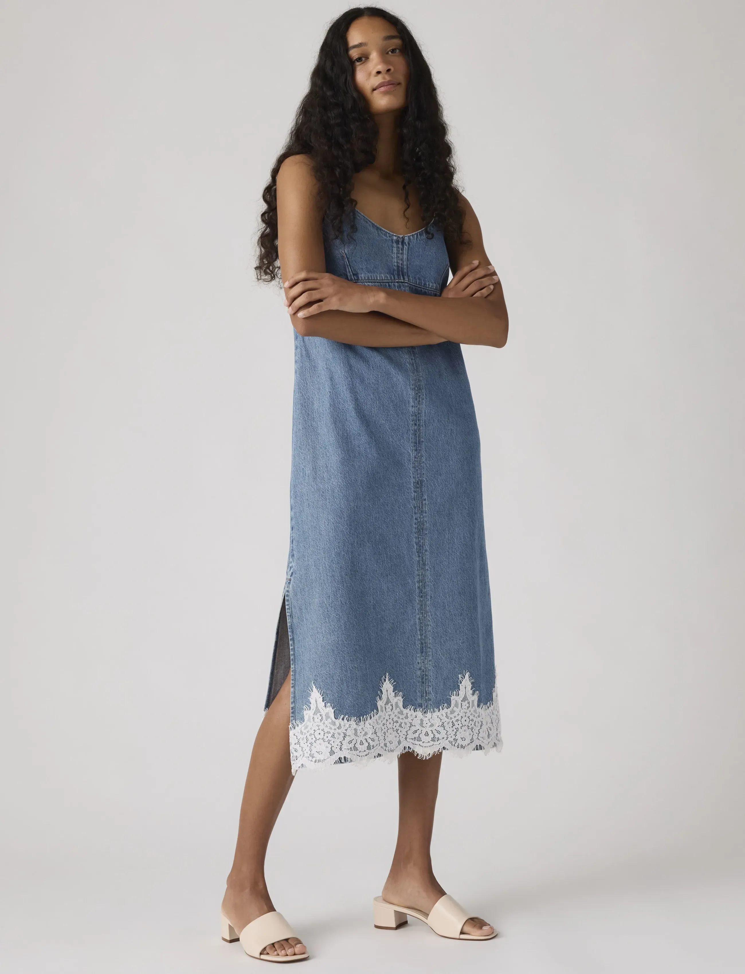 Levi's® 90S DENIM SLIP DRESS SLIPPED M - Kleider - MED INDIGO - FLAT FINISH / blue