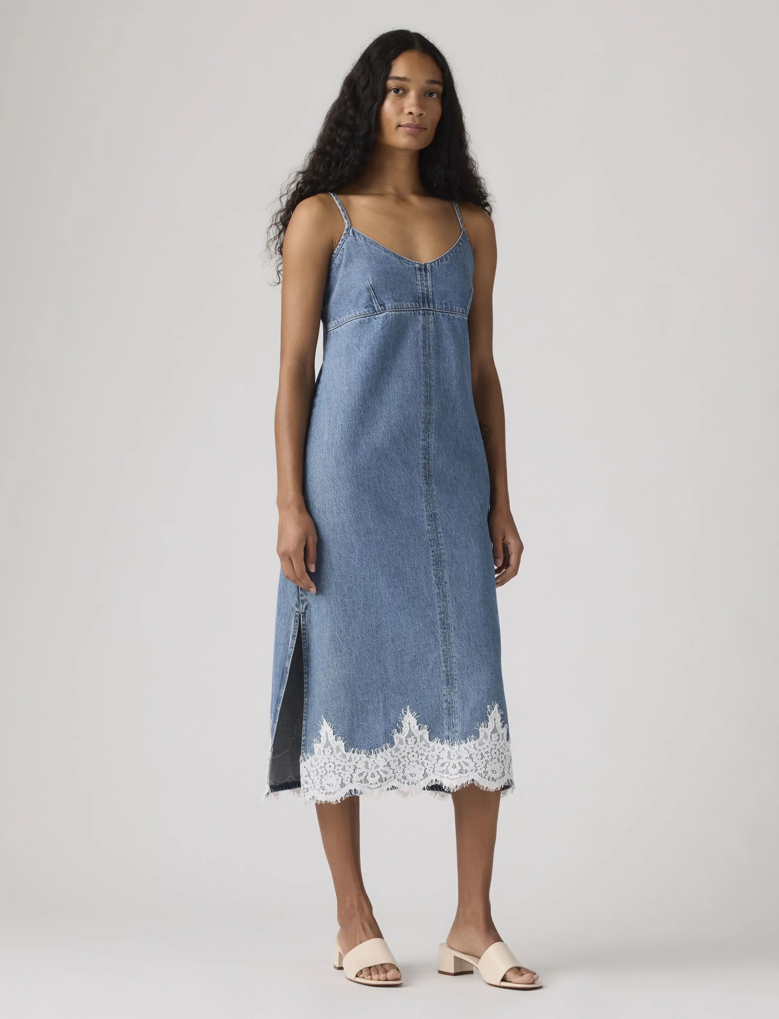 Levi's® - 90S DENIM SLIP DRESS SLIPPED M - slip dresses - med indigo - flat finish - 5