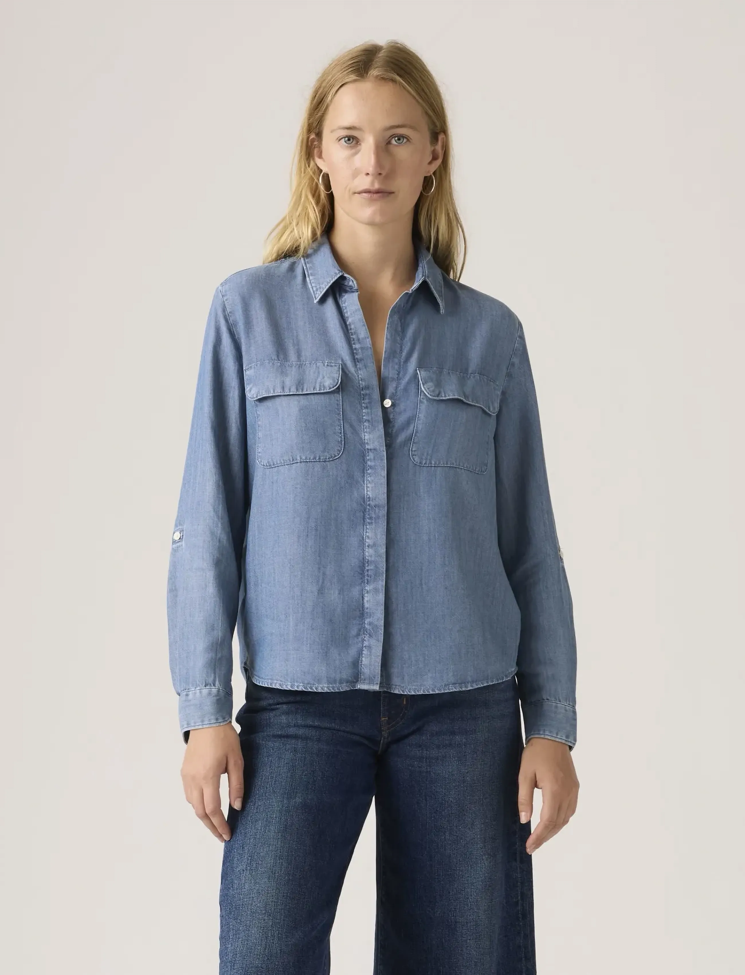 Levi's® ELAINE UTILITY SHIRT CHILL GIR - Jeanshemden - MED INDIGO - WORN IN / blue