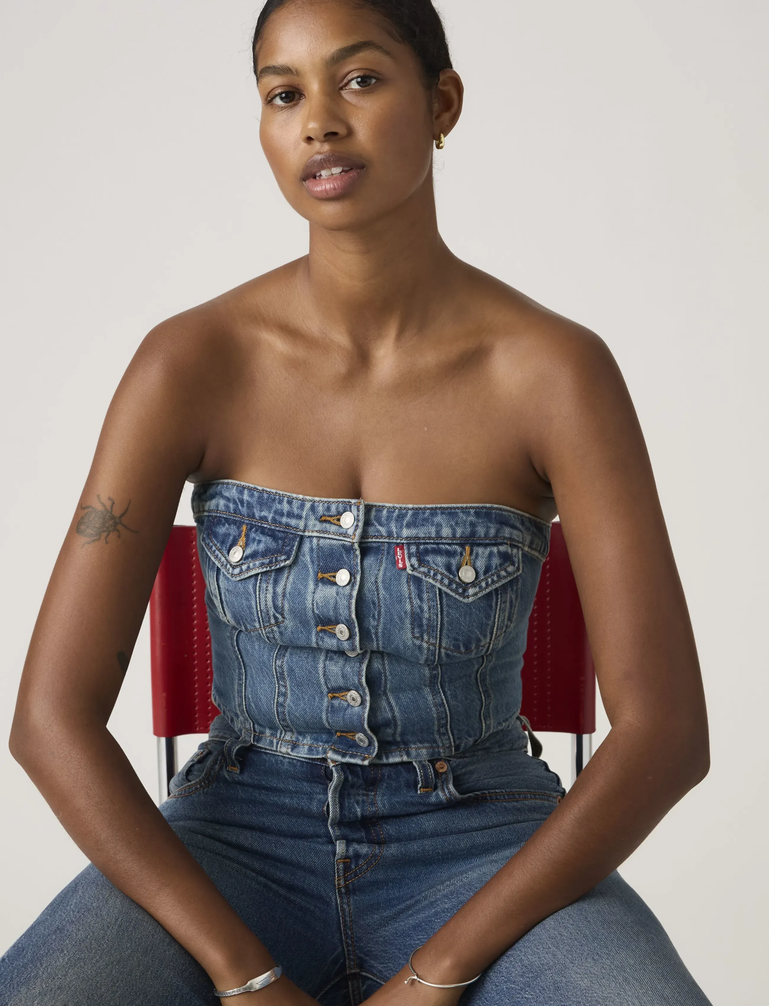 Levi's® DENIM TUBE ALL OVER BLUE - T-shirts & Toppe - MED INDIGO - WORN IN / blue