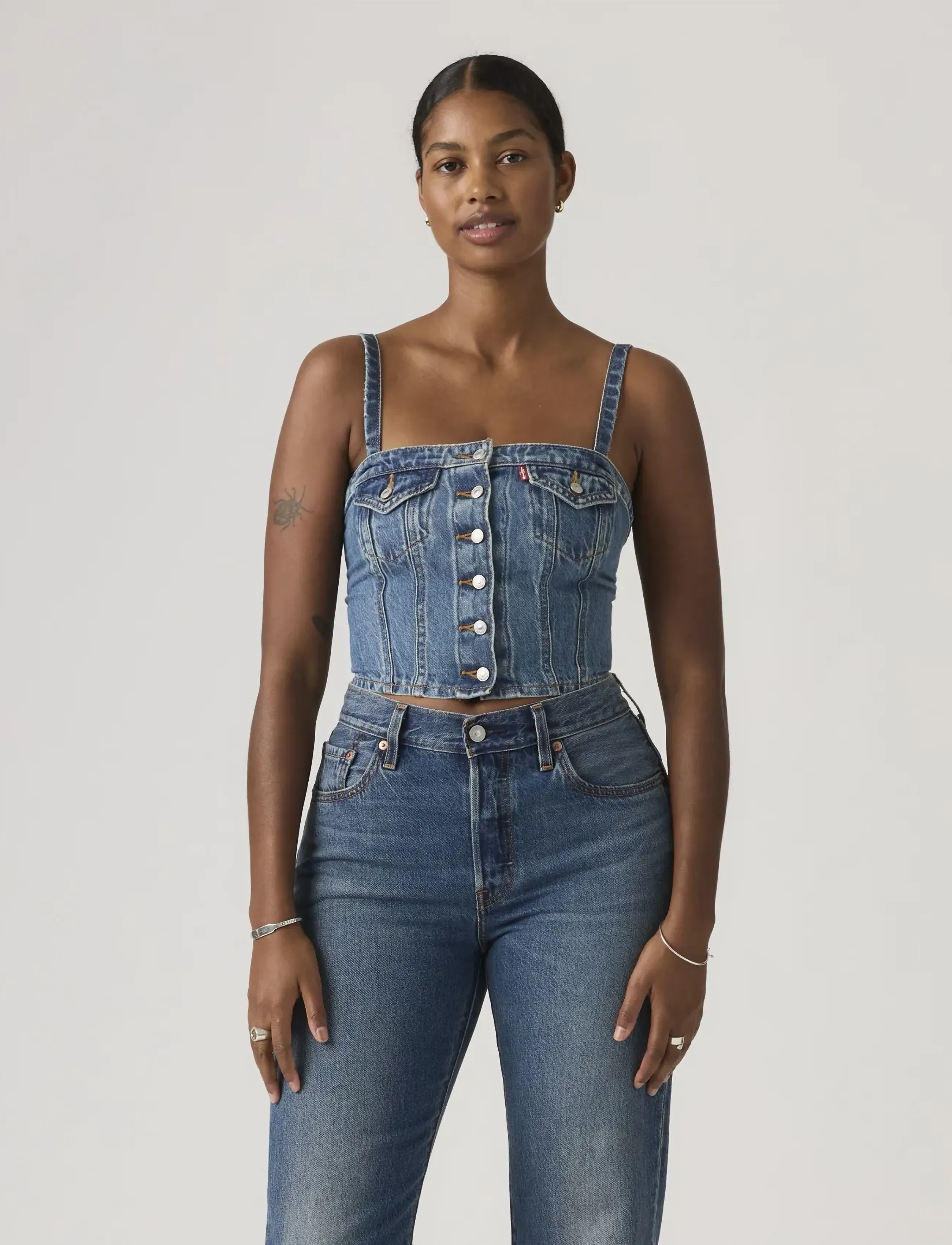 Levi's® - DENIM TUBE ALL OVER BLUE - crop tops - med indigo - worn in - 5